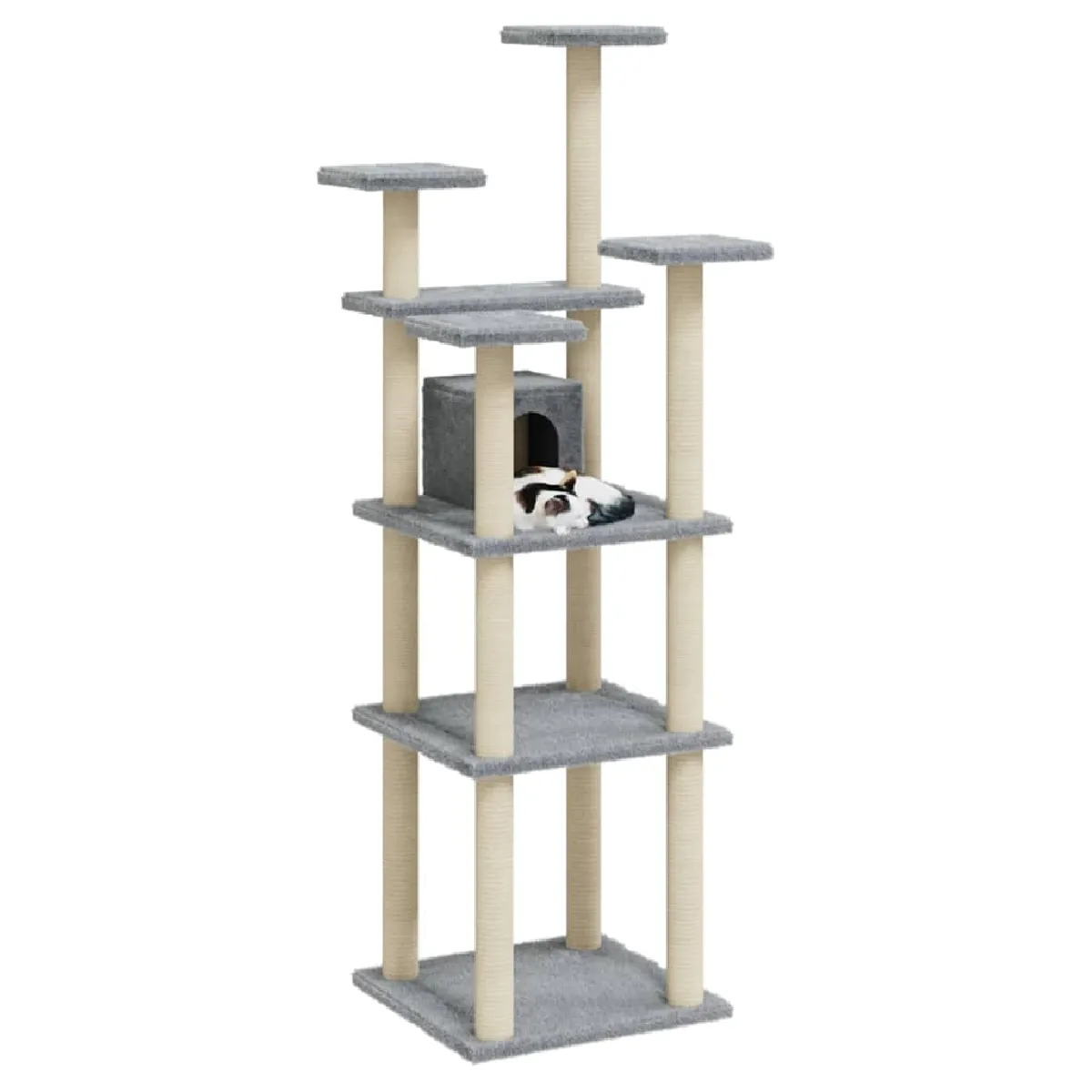 Comparer les prix de Arbre à chat meuble tour grimper jouet grattage grattoir escalade plateforme avec griffoirs en sisal clair 171 cm gris 02_0022589