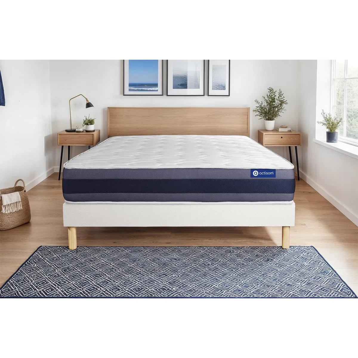 ACTISOM Matelas + sommier 180x200 ressorts ensach&eacute;s et m&eacute;moire de forme  - Actiflex morpho