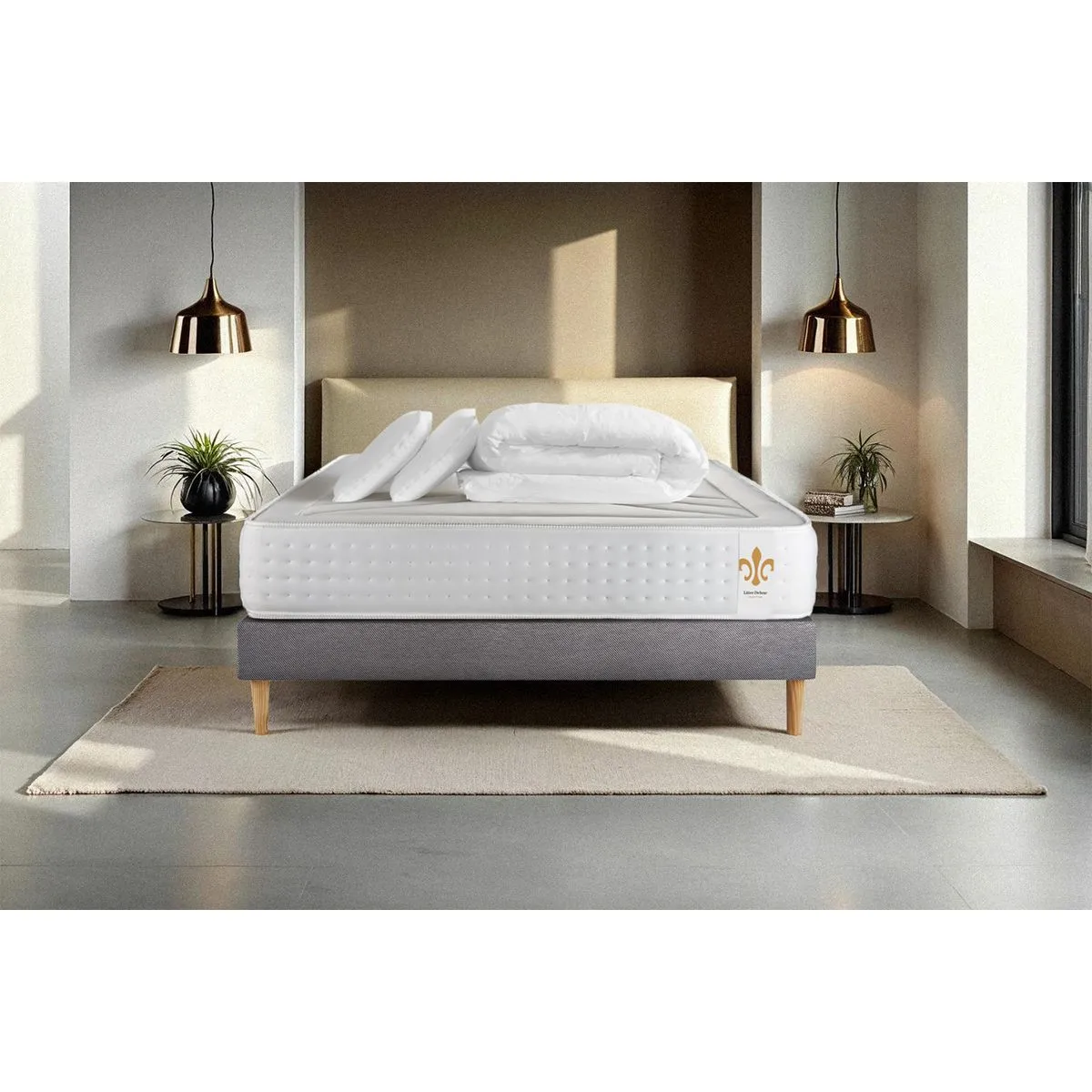 Literie Deluxe Pack Vingt-Quatre 140x190 Sommier Gris