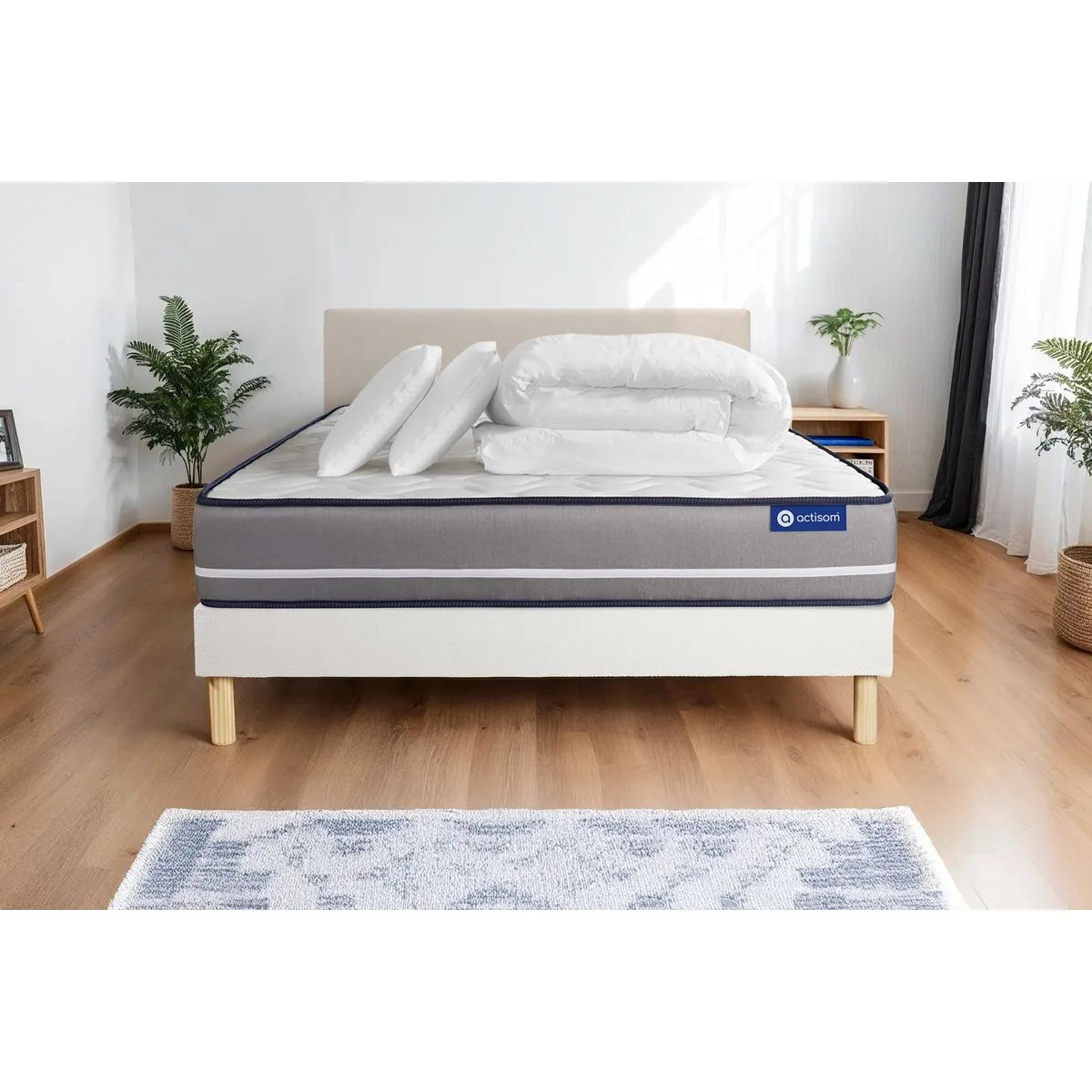 ACTISOM Pack actiflex PUR 160x200 + sommier blanc + oreillers + couette