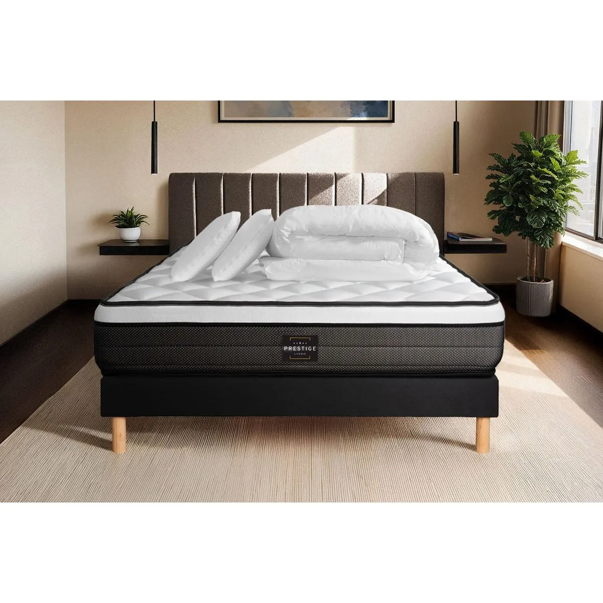 Pack Suite 180x200 cm sommier Kit Noir