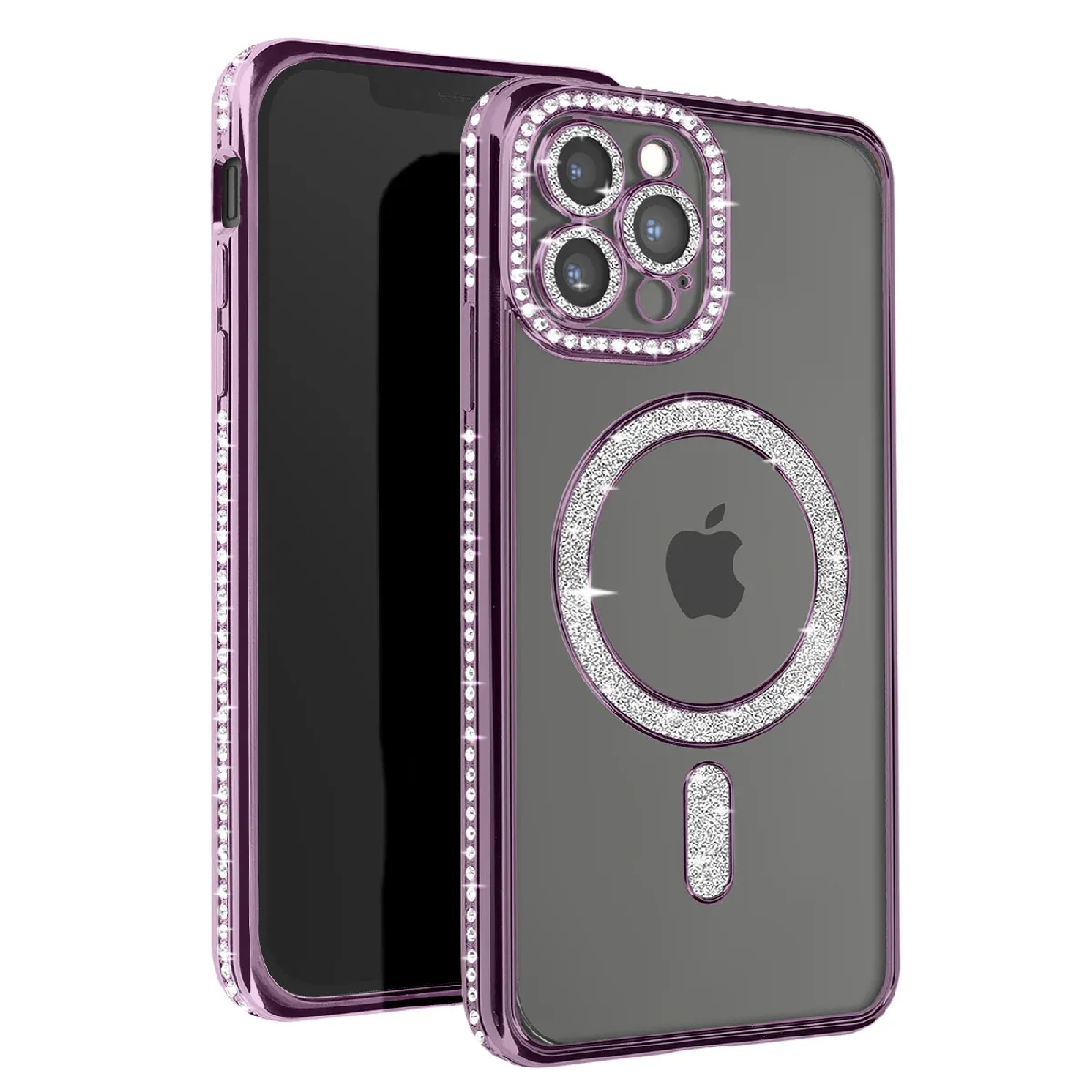 Avizar Violet Coque Diamant Pour Iphone 12 Pro Max Protection Magsafe Contour Strass