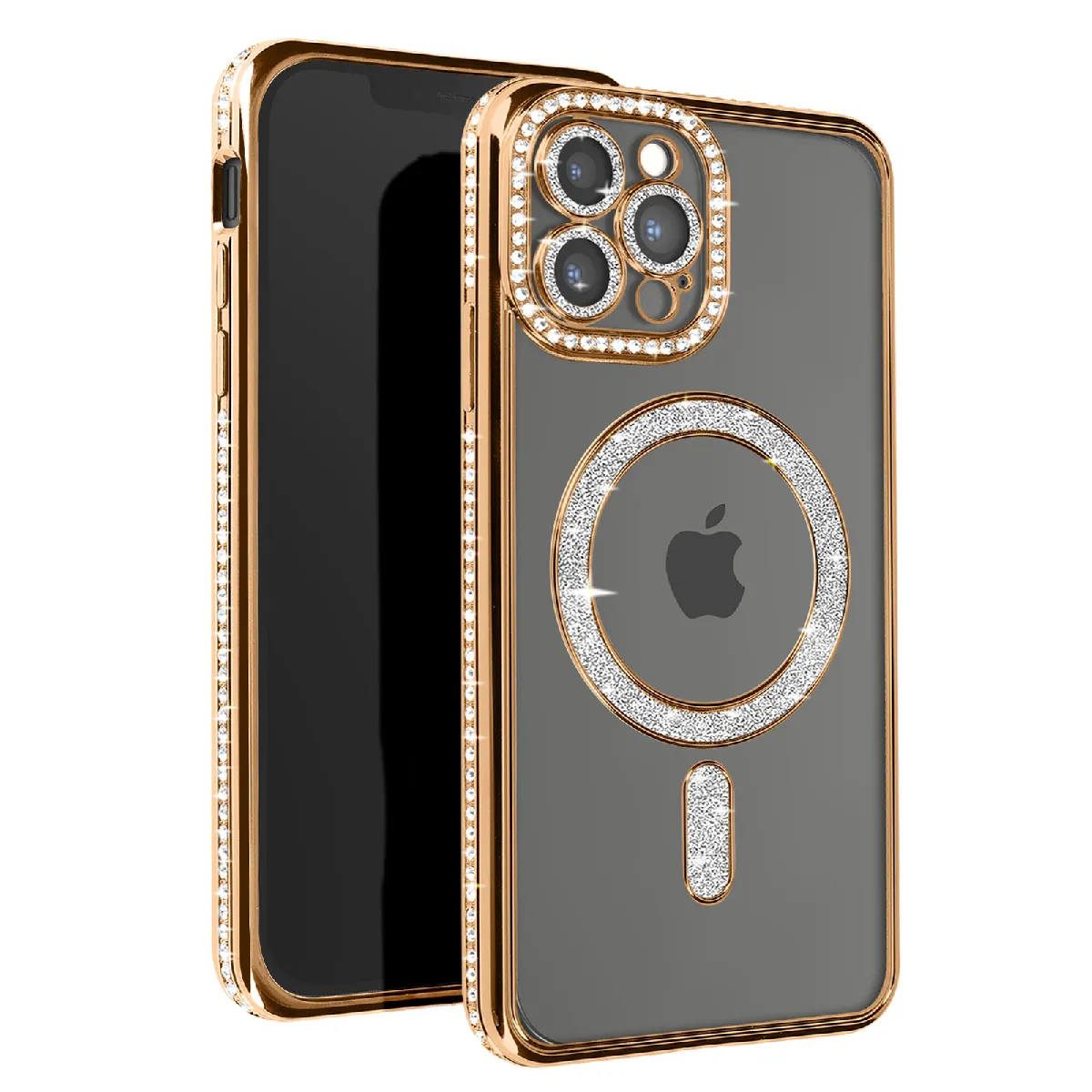 Avizar Doré Coque Diamant Pour Iphone 12 Pro Max Protection Magsafe Contour Strass E