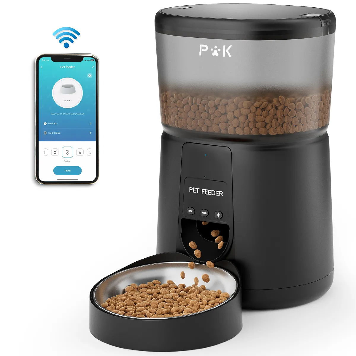 Comparer les prix de 4L Distributeur Croquettes Chat Automatique, 2.4G WiFi Distributeur Croquettes Chat & Chien, Connecté App, Enregistrement Vocal 10S, 1-10 Repas par Jour Noir