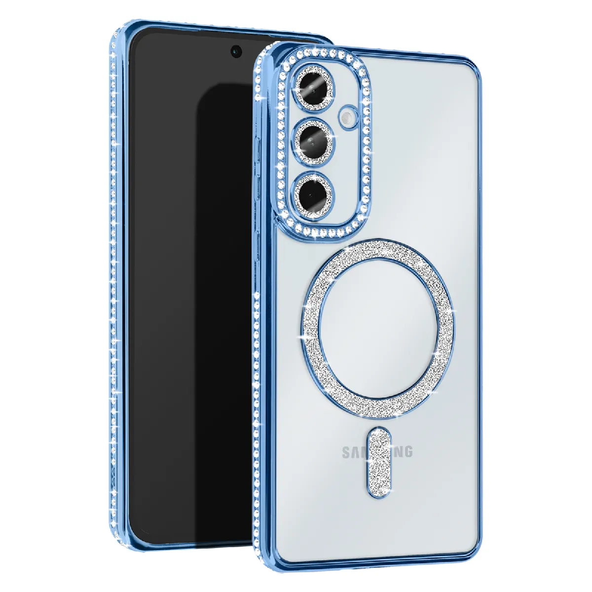 Avizar Bleu/Clair Coque Diamant Pour Samsung Galaxy A35 Magsafe Contour Strass