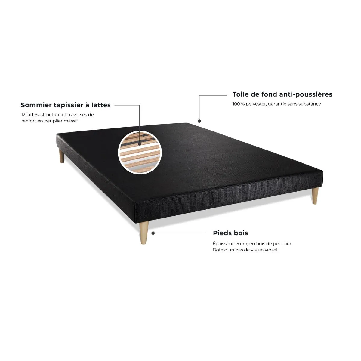 SLEEPFIT  Sommier tapissier 2 places - Noir