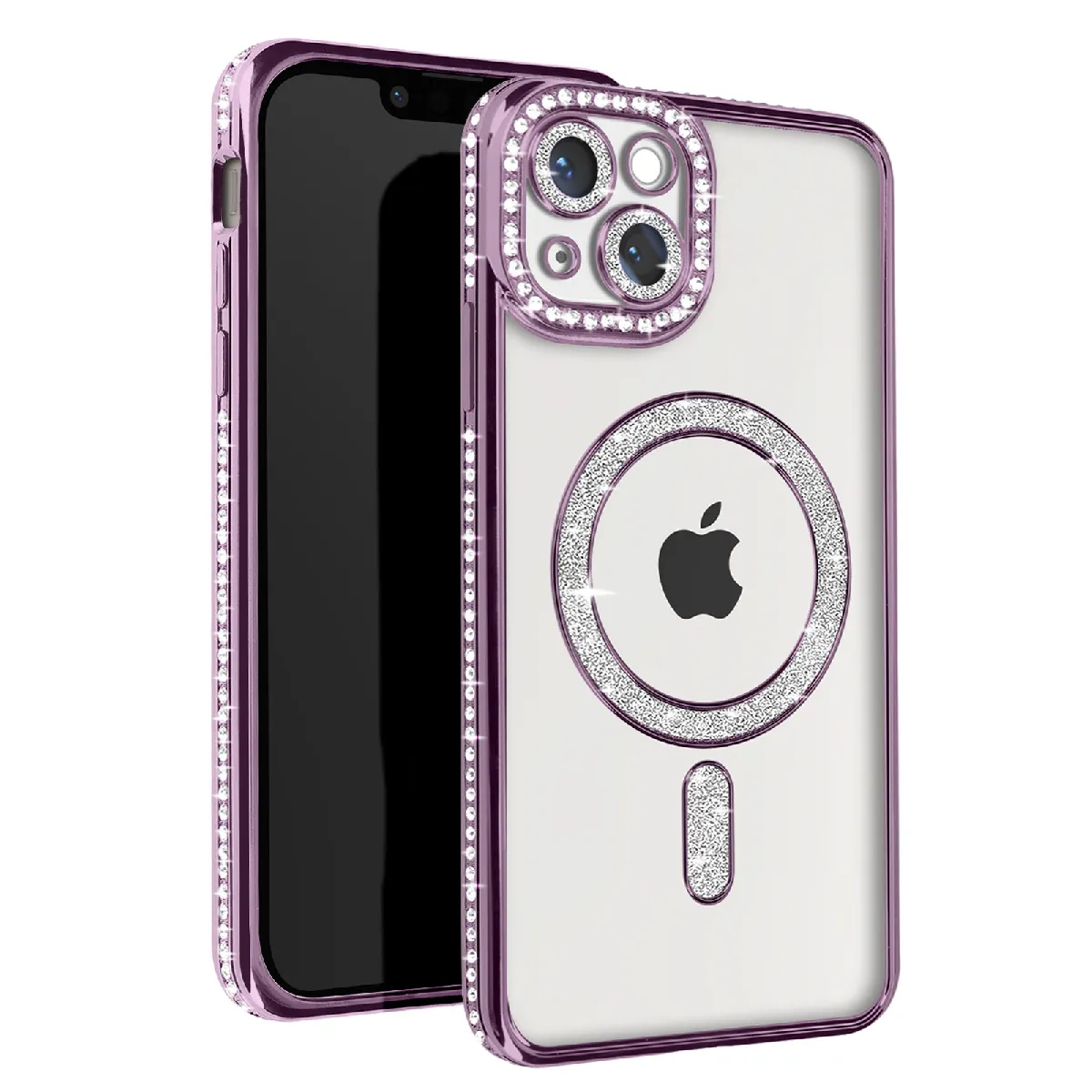 Avizar Violet Coque Diamant Pour Iphone 14 Protection Magsafe Contour Strass