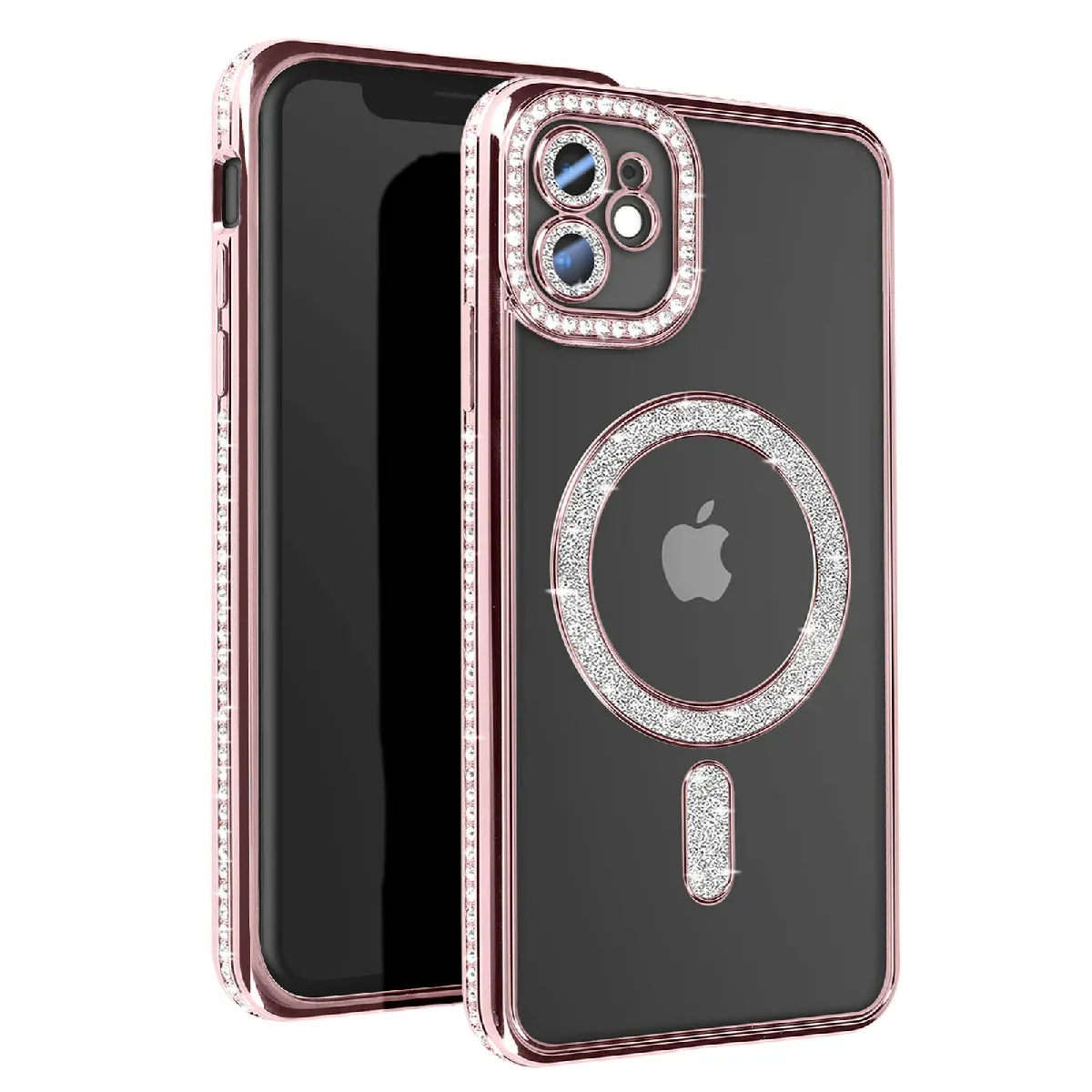 Avizar Rose Coque Diamant Pour Iphone 11 Protection Magsafe Contour Strass Champagne