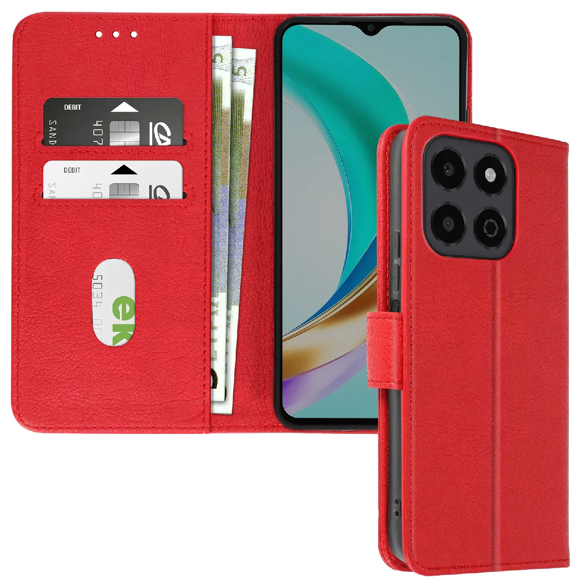 Avizar Rouge Étui Pour Honor X6b Clapet Portefeuille Et Support Vidéo
