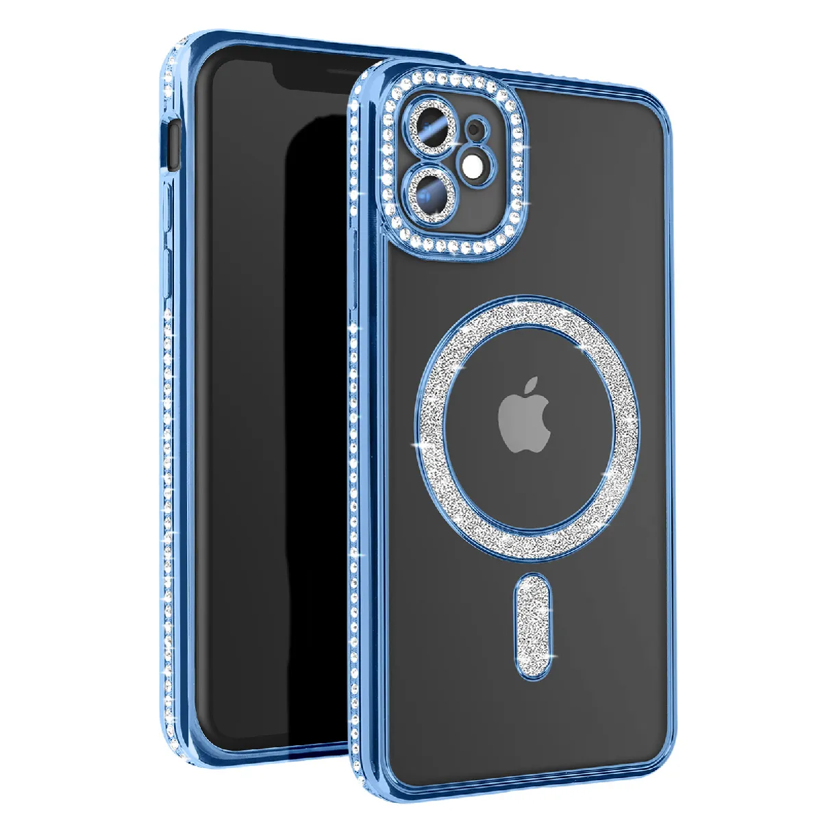 Avizar Bleu/Clair Coque Diamant Pour Iphone 11 Protection Magsafe Contour Strass