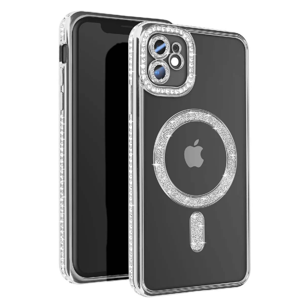 Avizar Argent Coque Diamant Pour Iphone 11 Protection Magsafe Contour Strass