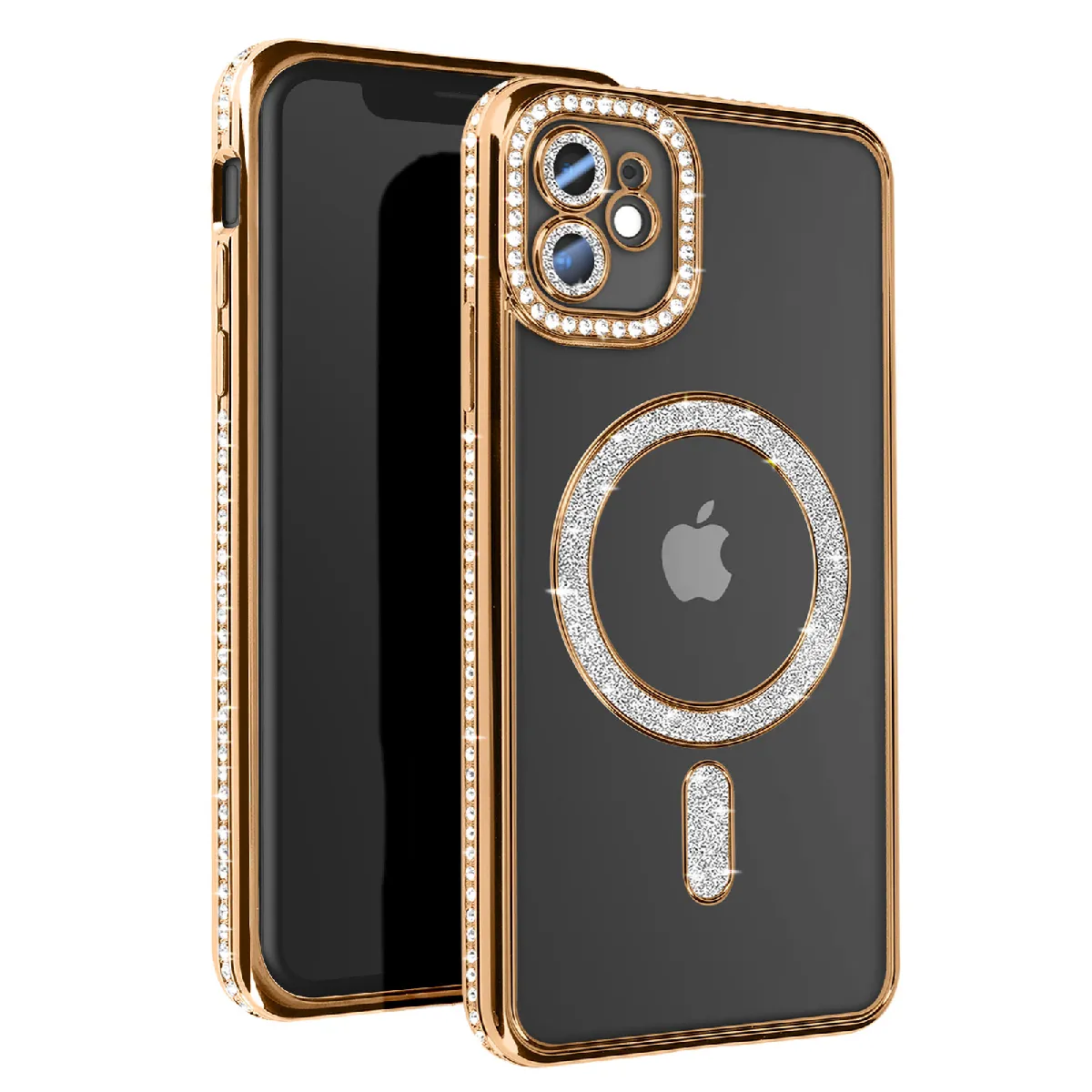 Avizar Doré Coque Diamant Pour Iphone 11 Protection Magsafe Contour Strass E