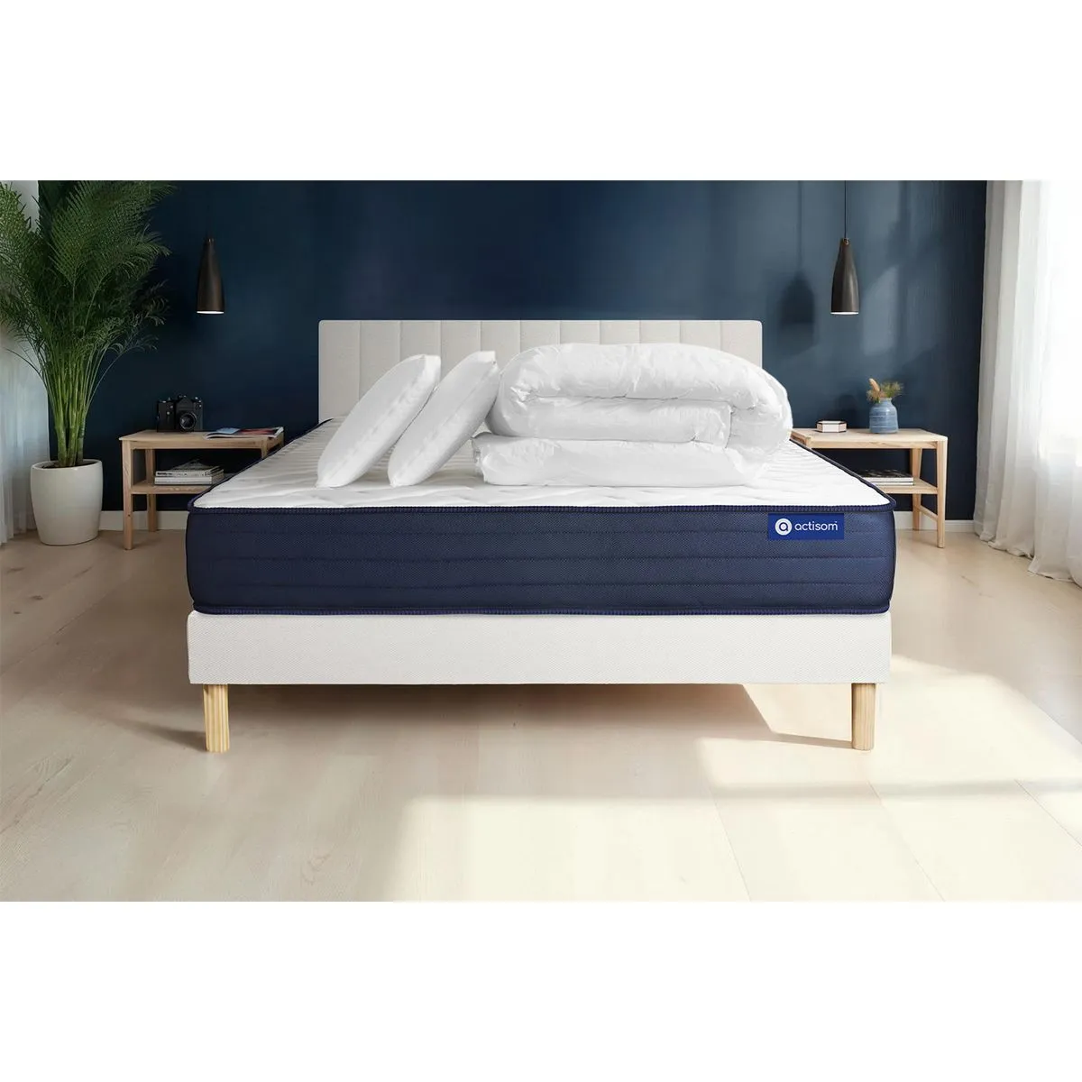 Non Communiqué Blanc Pack Prêt À Dormir Matelas Actimemo Life 160X200 Mémoire De Forme 5Zones De Confort + Sommier Kit + 2Oreillers +Couette - Image 2