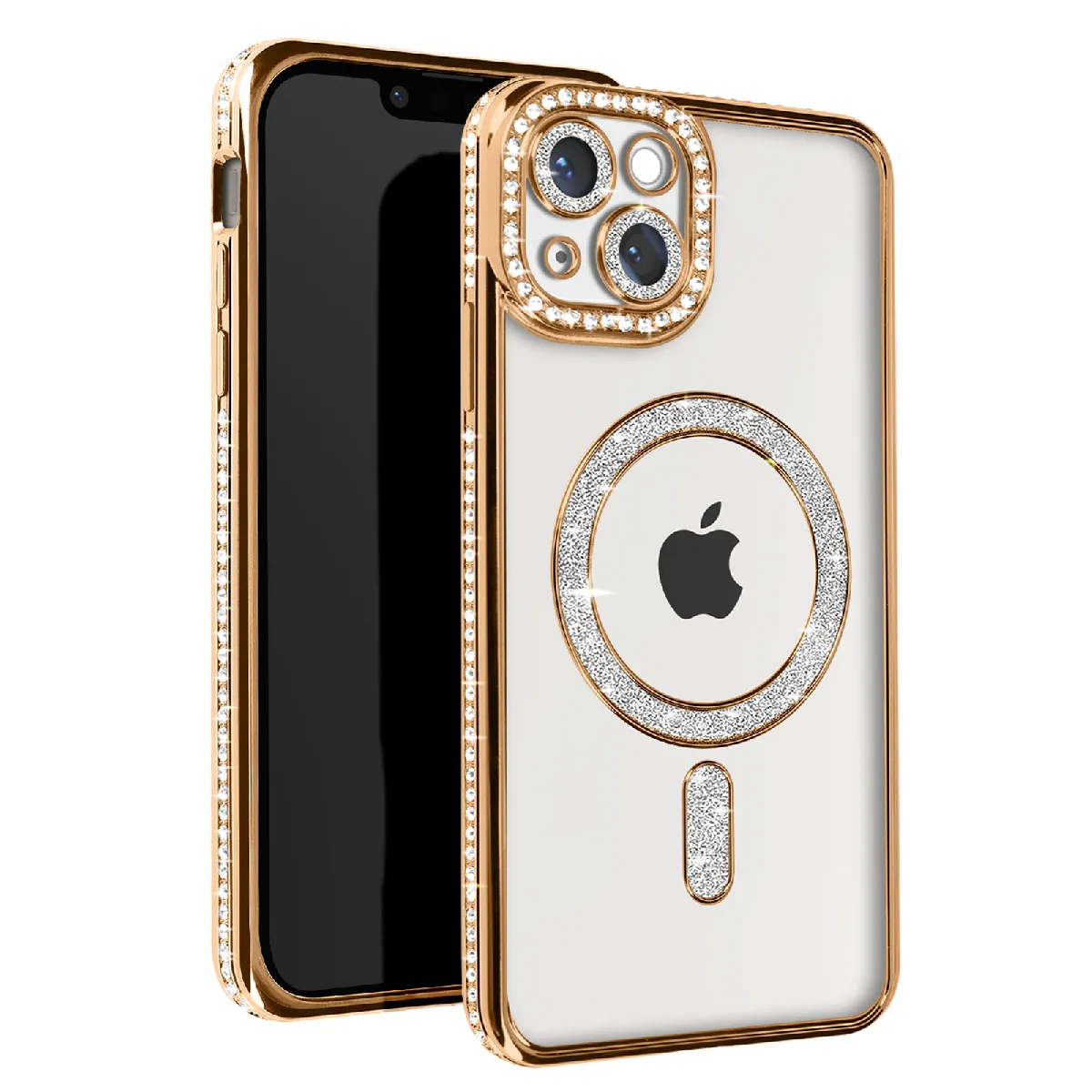 Avizar Doré Coque Diamant Pour Iphone 14 Protection Magsafe Contour Strass E