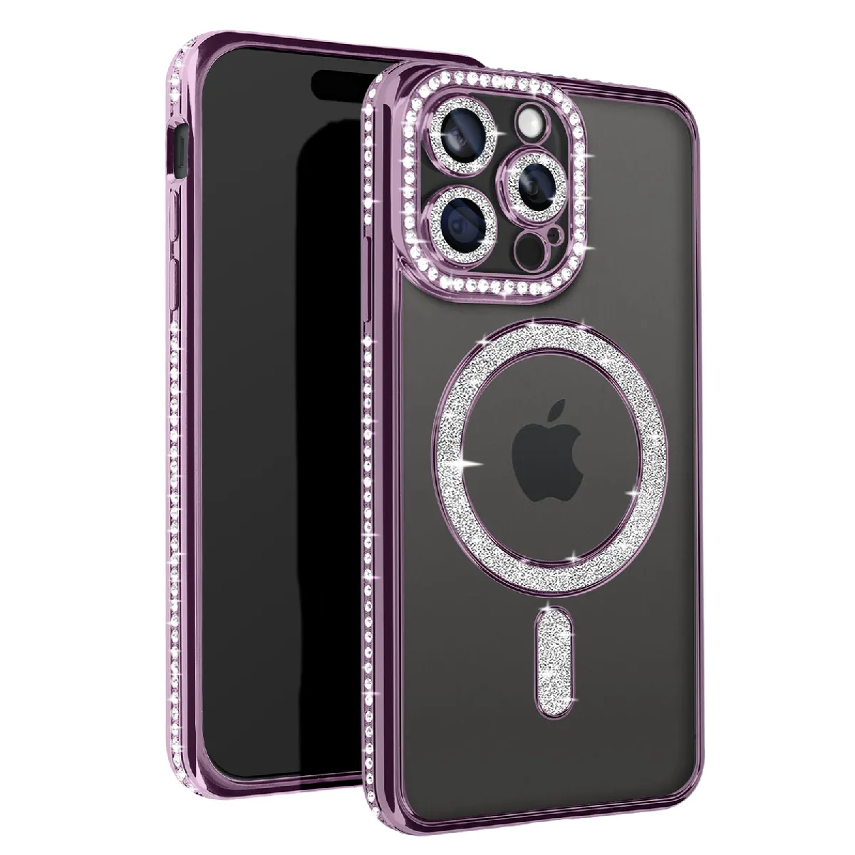 Avizar Violet Coque Diamant Pour Iphone 15 Pro Protection Magsafe Contour Strass