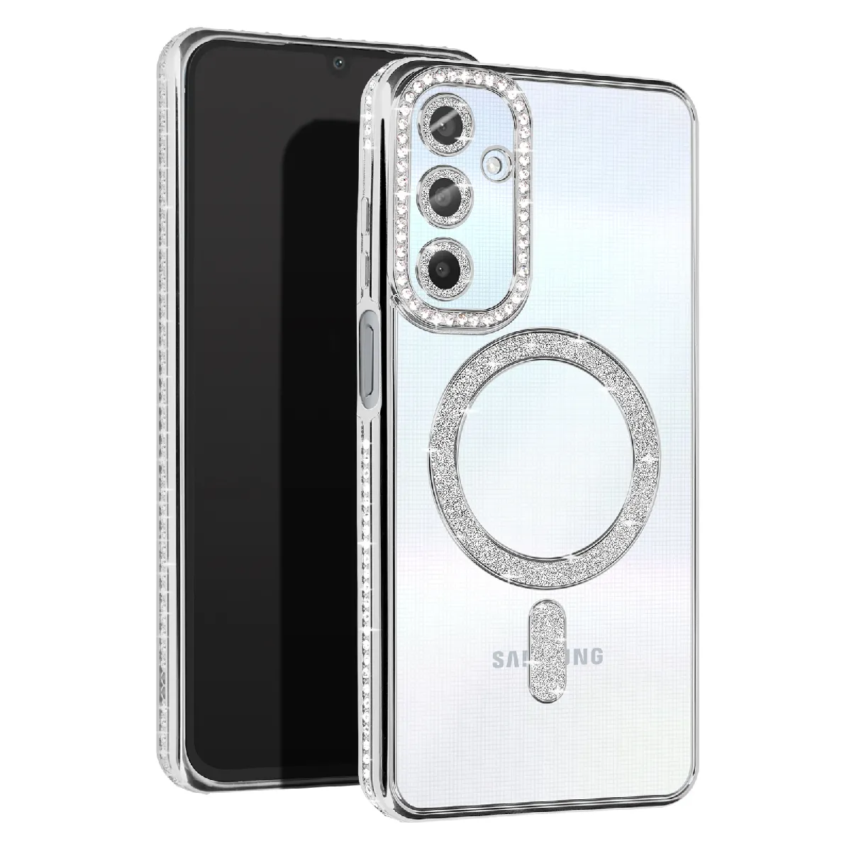 Avizar Argent Coque Diamant Pour Samsung Galaxy A25 Magsafe Contour Strass