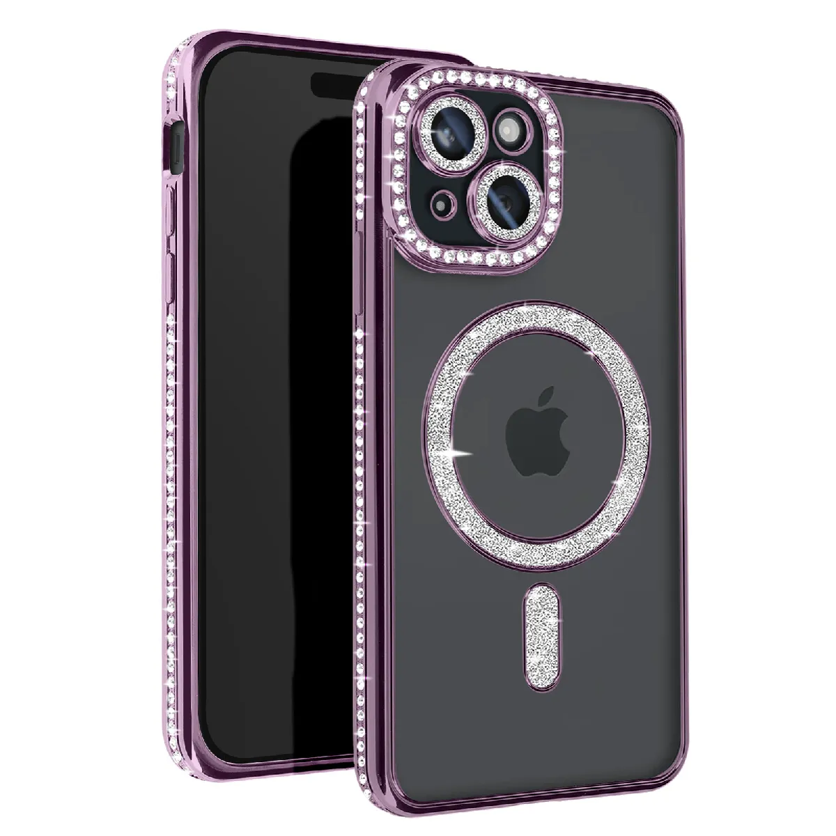 Avizar Violet Coque Diamant Pour Iphone 15 Protection Magsafe Contour Strass
