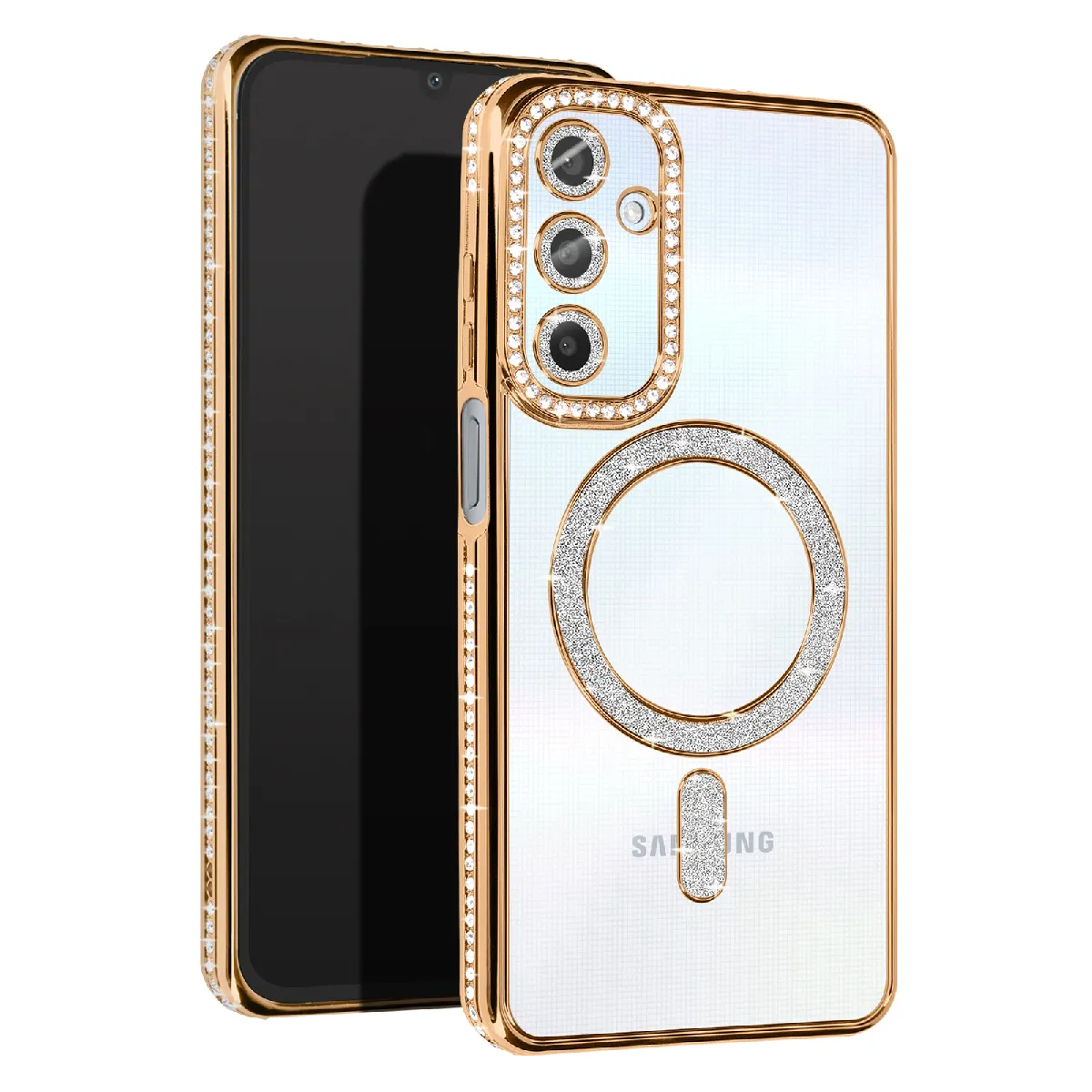Avizar Doré Coque Diamant Pour Samsung Galaxy A25 Magsafe Contour Strass E