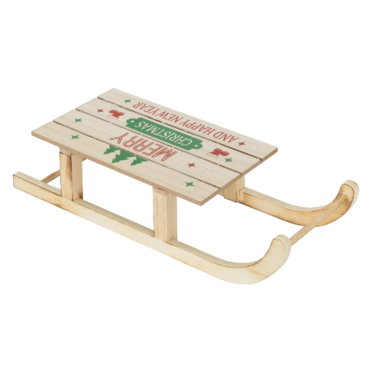 Traîneau de Noël LED en Bois Marron