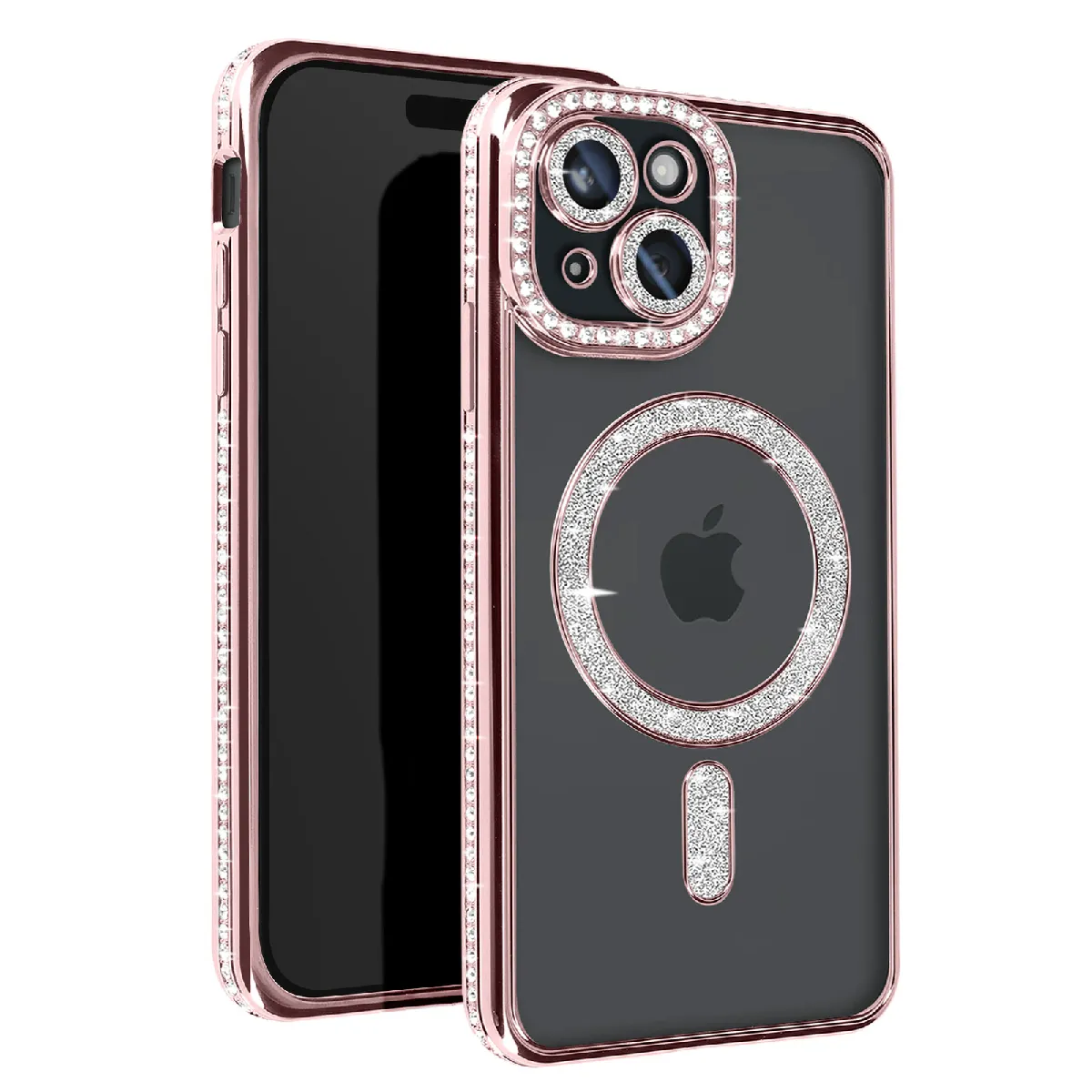 Avizar Iphone 15 - Coque Diamant Avec Contour Strass Et Magsafe
