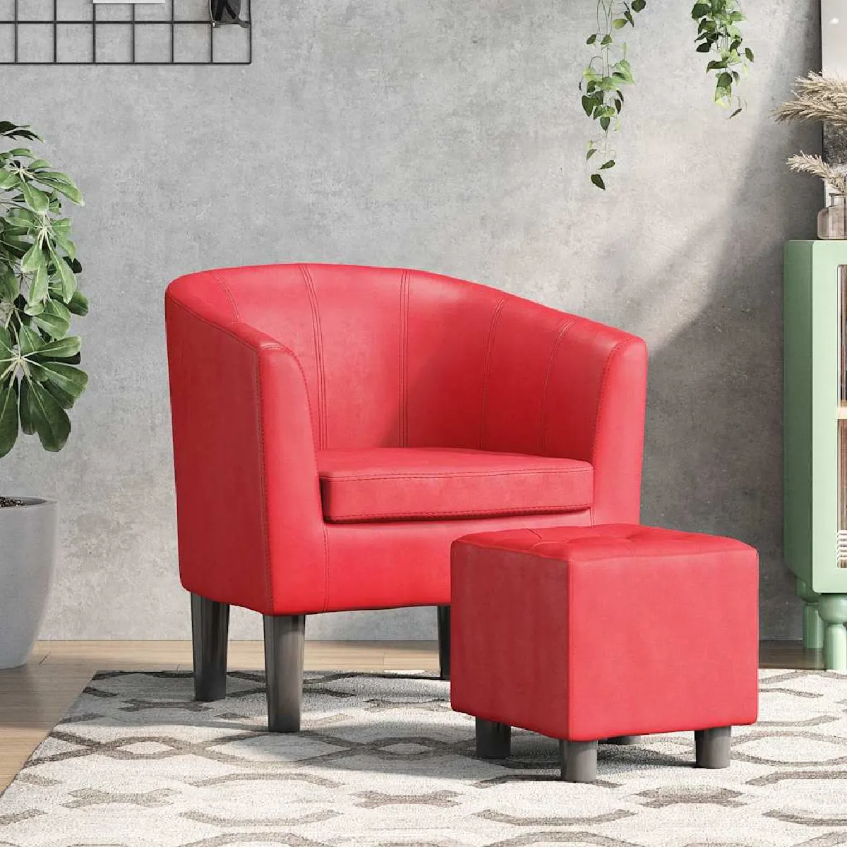 VIDAXL - Fauteuil cabriolet avec repose-pied - Rouge - Image 2