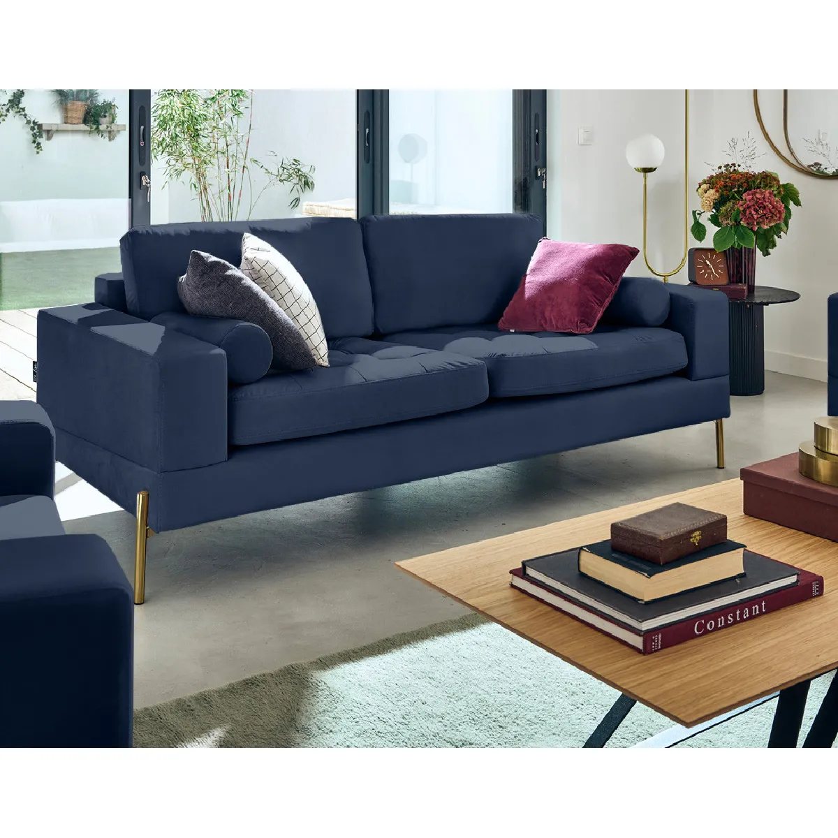 Lisa Design Bleu Canapé Droit 3 Places - Marine