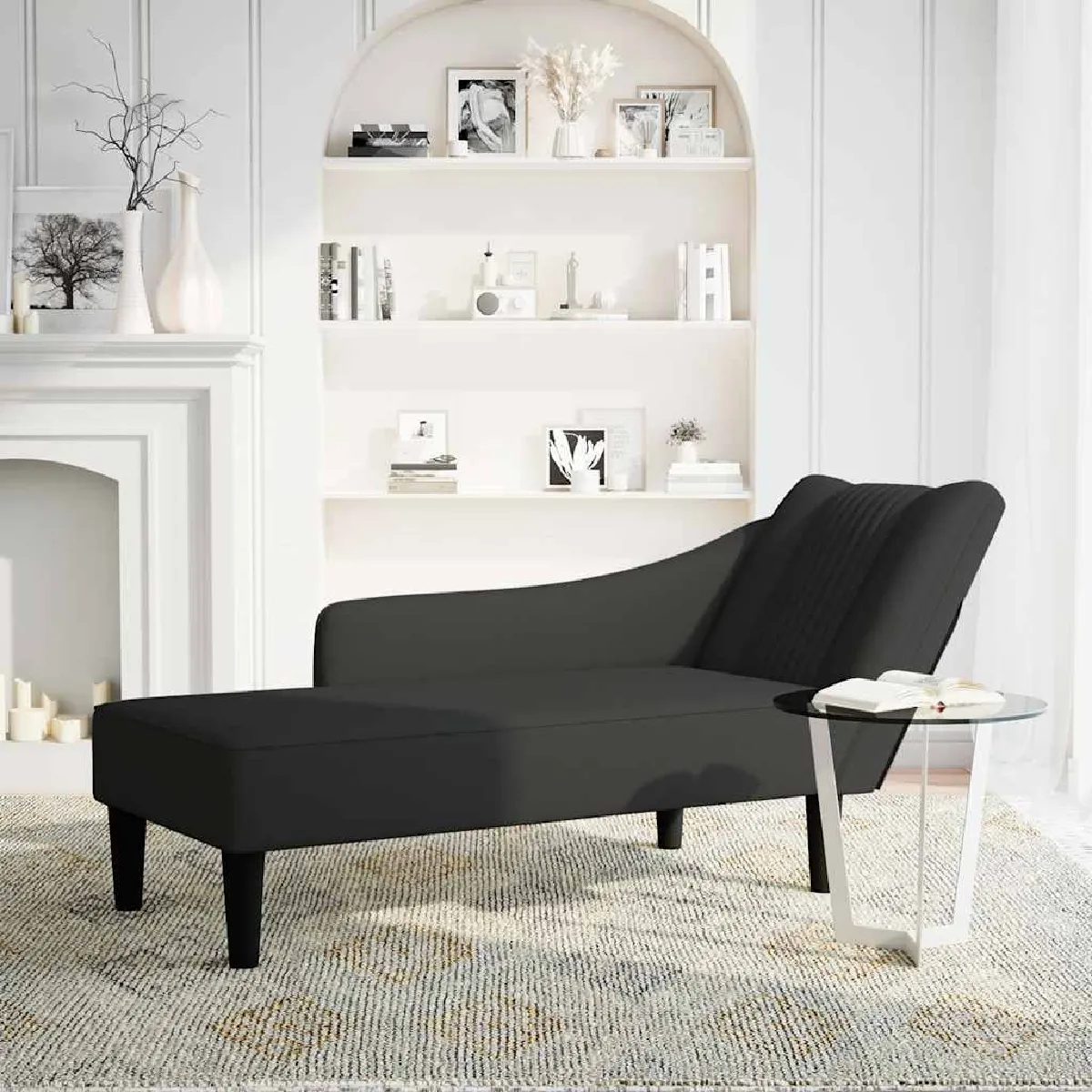 Non Communiqué Noir Fauteuil Long Avec Accoudoir Droit Velours - Image 3
