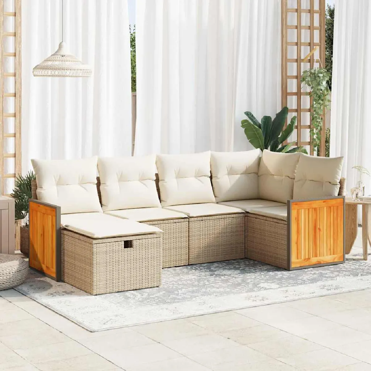 Non Communiqué Beige Salon De Jardin Vidaxl Resine Tressee 6 Pieces X 59 X 69 - Image 3