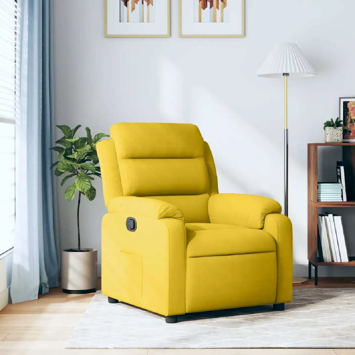 vidaXL - Fauteuil de relaxation - Réglable - Velours - Jaune - Image 3
