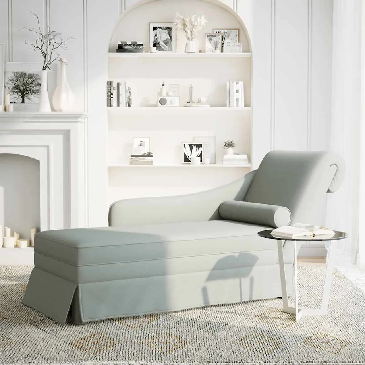 vidaXL - Chaise Longue - Velours - Gris Clair - Image 3