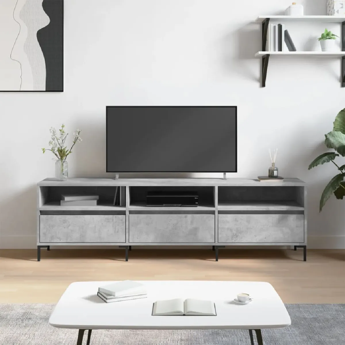 Non Communiqué Gris Vidaxl Meuble Tv Béton 150X30x44,5 Cm Bois D'ingénierie831288 - Image 3