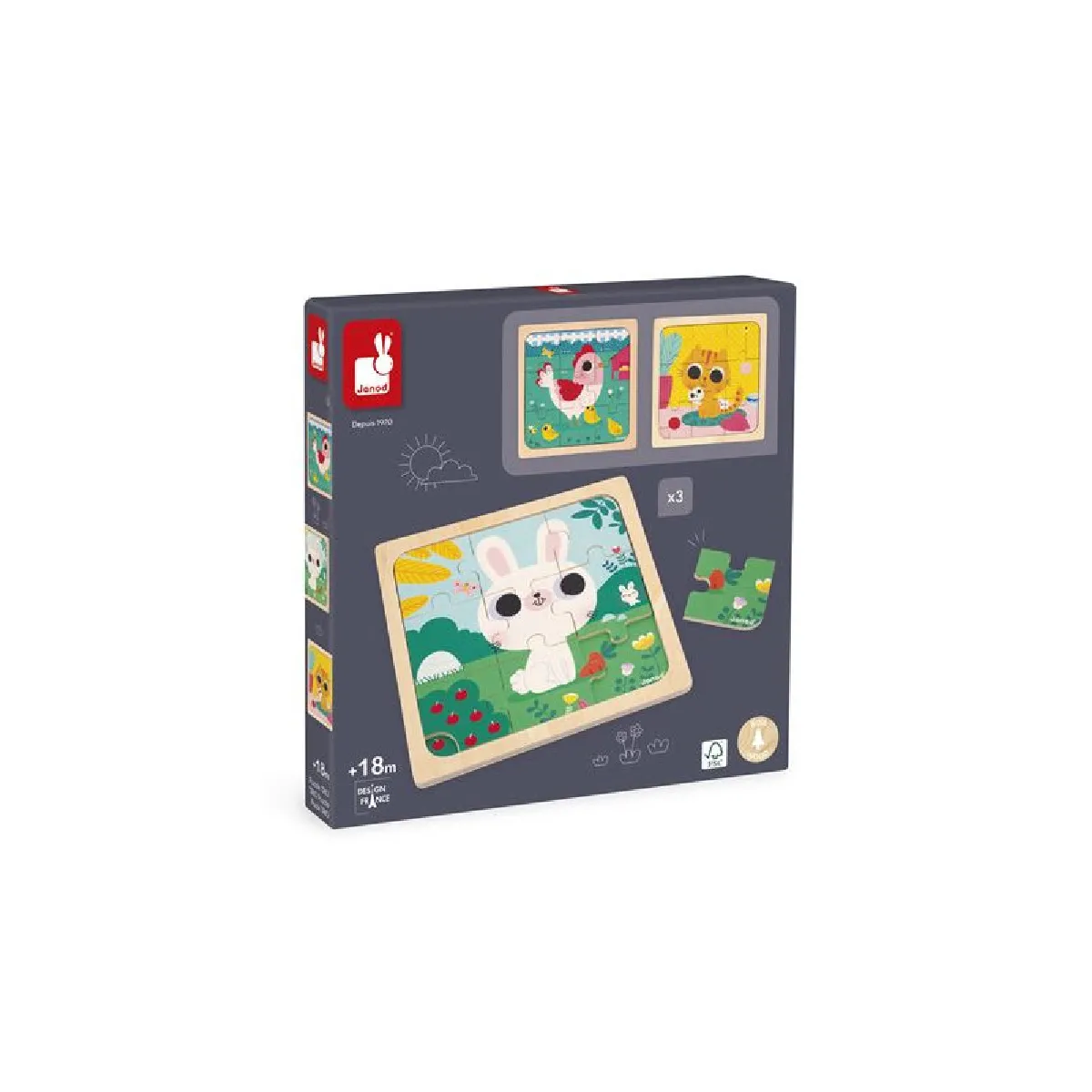 Janod Puzzle En Bois Trio Animaux