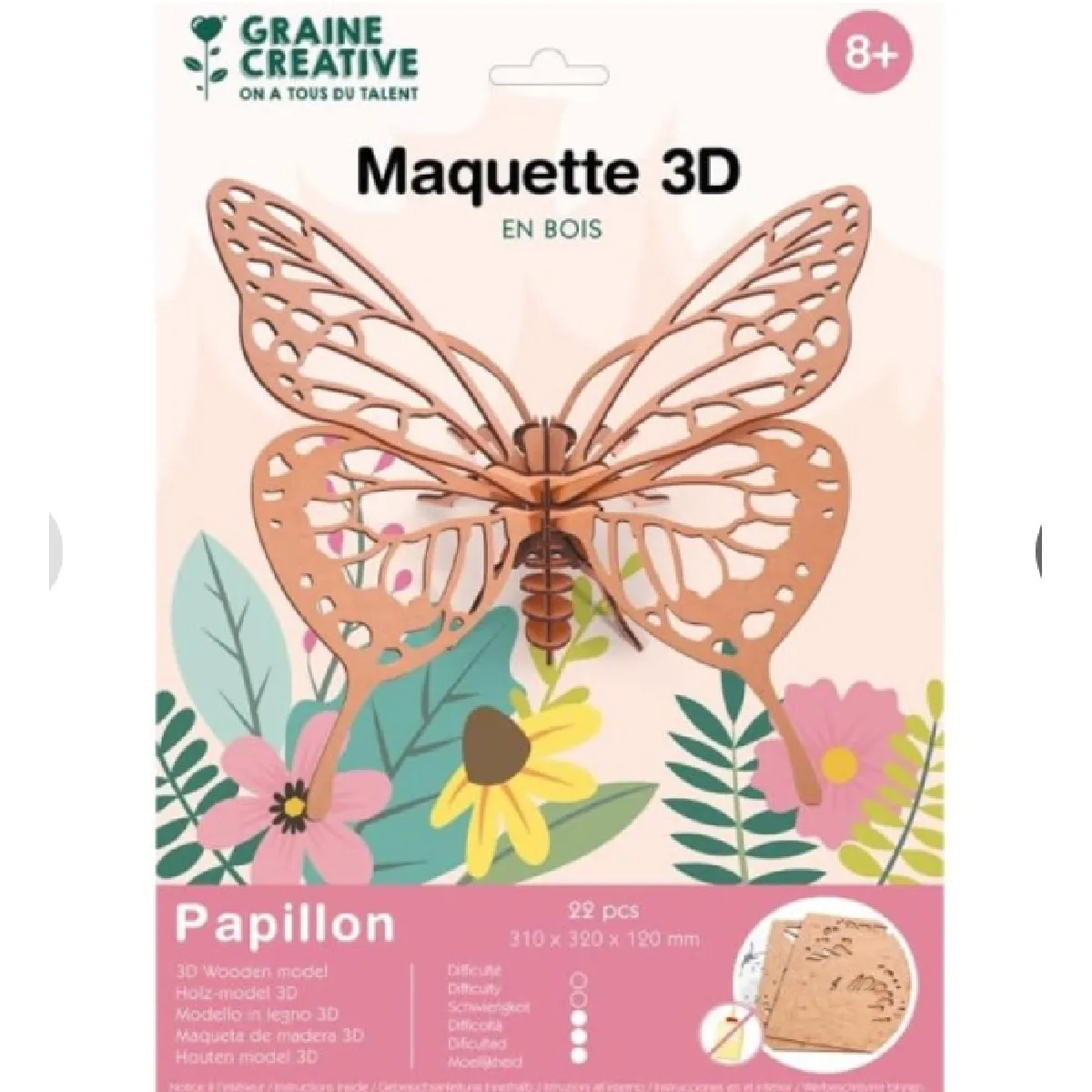 Graine Creative Rose Maquette 3D Papillon En Bois - Kit De Construction En 22 Pièces - Neuf - Image 4