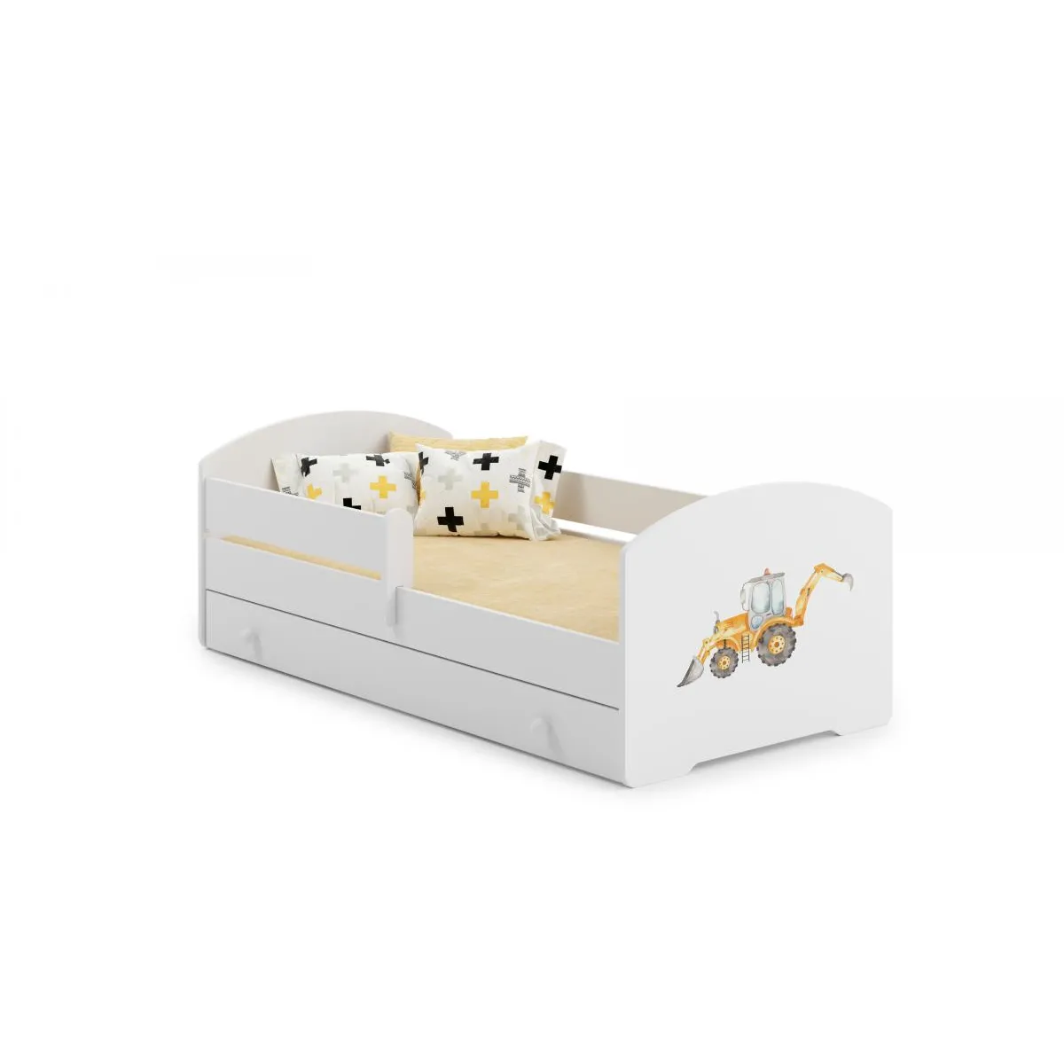 1001jouets Lit enfant Sam + tiroir de rangement - Tracteur 160x80 cm