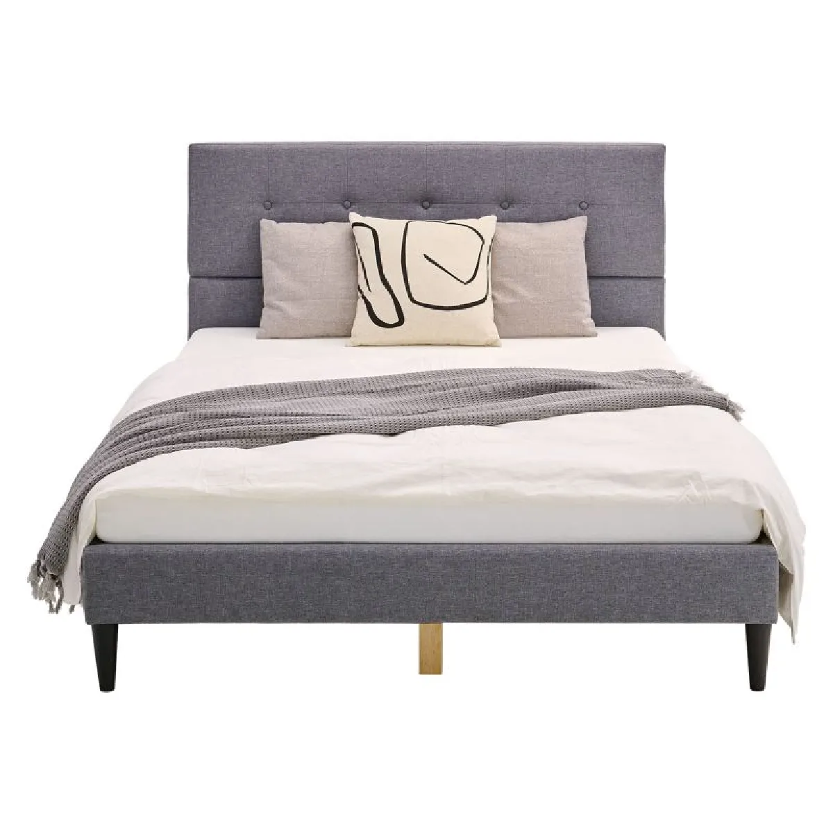Homestyle4U Lit capitonné avec matelas 140x200 cm - Gris Homestyle4U Lit capitonné avec matelas 140x200 cm - Gris