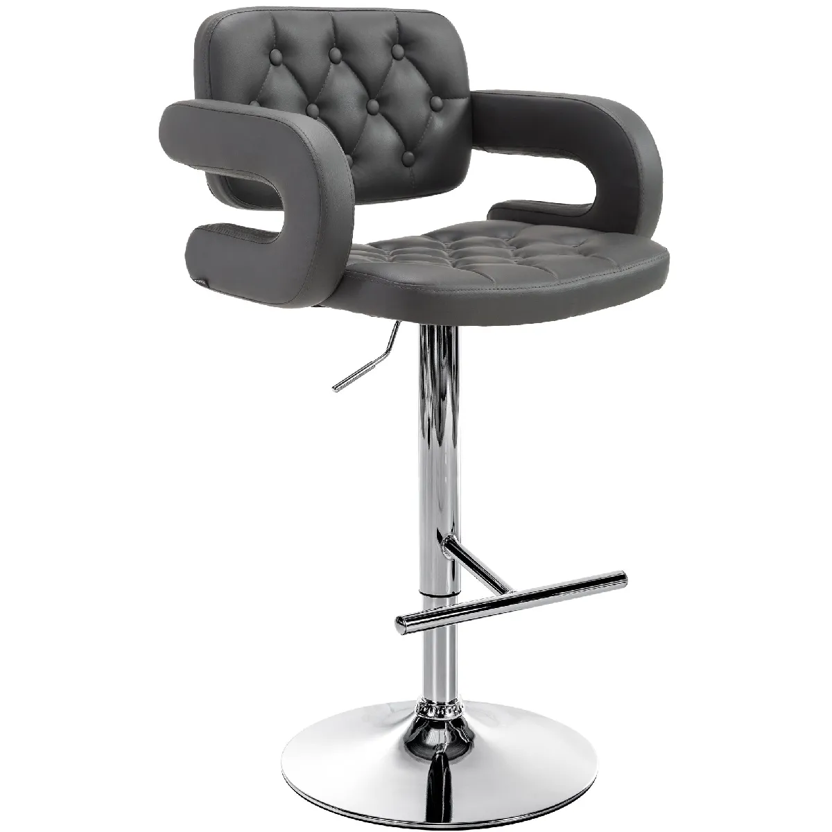 CLP - Tabouret de bar Dublin similicuir gris M&eacute;tal chrom&eacute;