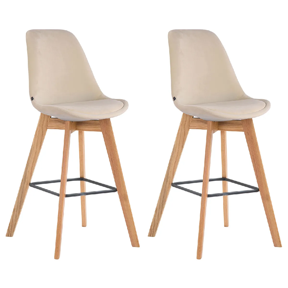 Lot de 2 tabourets de bar velours - Crème