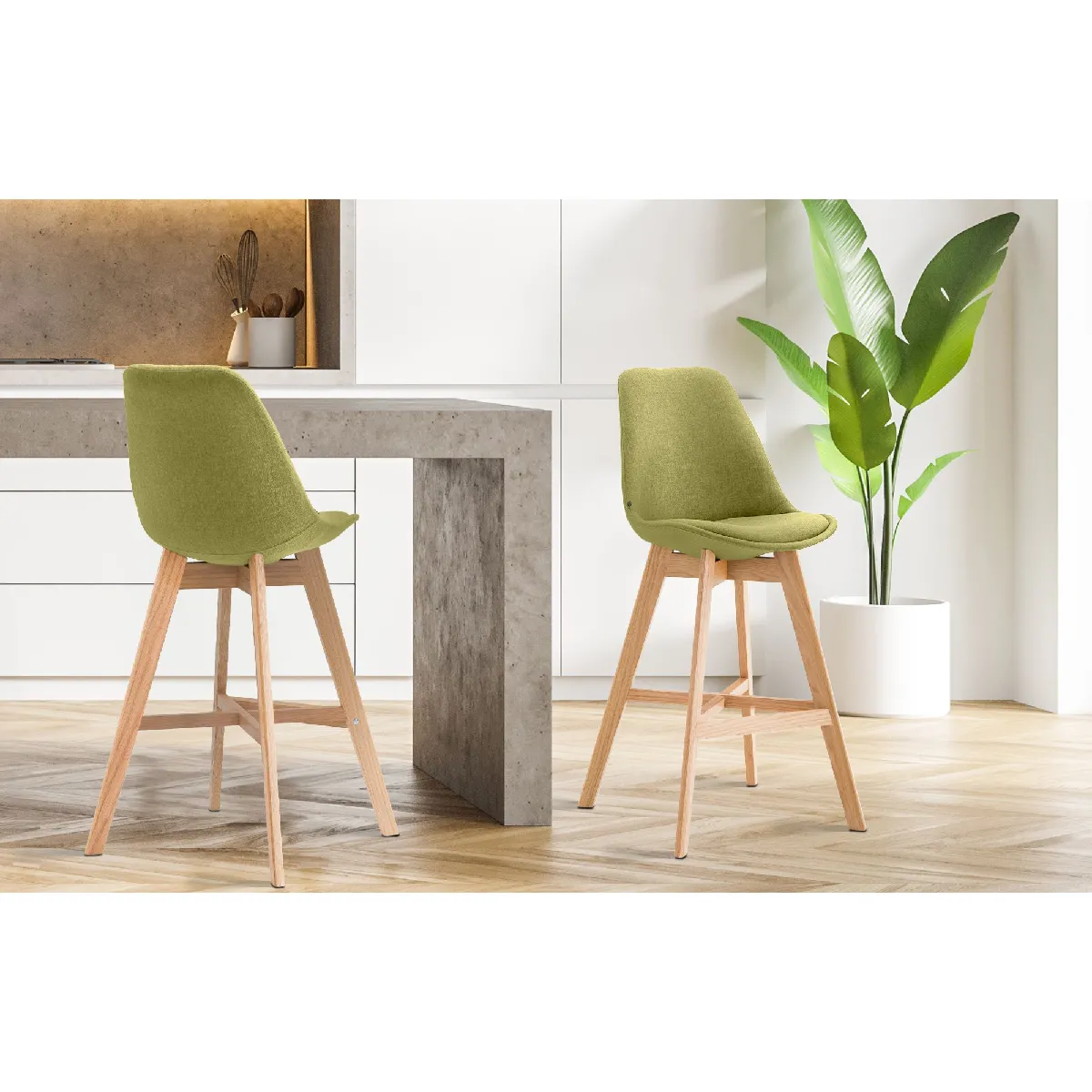 CLP Tabouret de bar Cannes en tissu , Vert/Nature