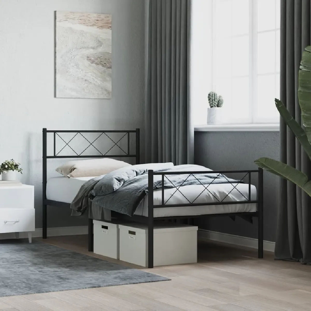 vidaXL Cadre de lit métal sans matelas avec pied de lit noir 107x203cm
