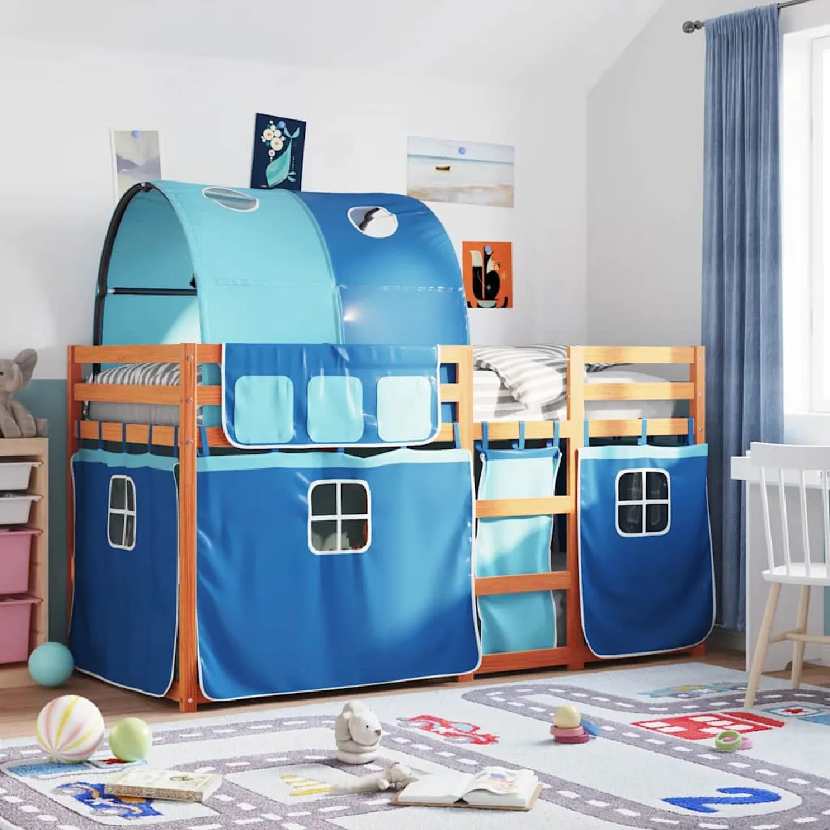 vidaXL Lit superposé sans matelas bleu 80x200 cm bois de pin massif