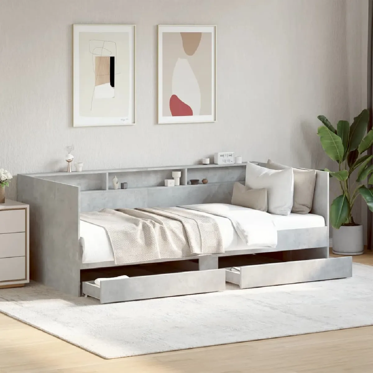 vidaXL Lit de jour avec tiroirs sans matelas gris béton 90x190 cm