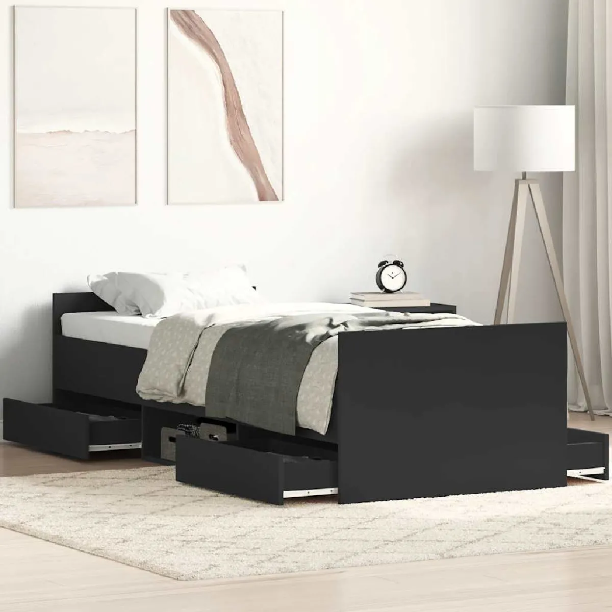 Vidaxl Noir Cadre De Lit Sans Matelas 90X200 Cm
