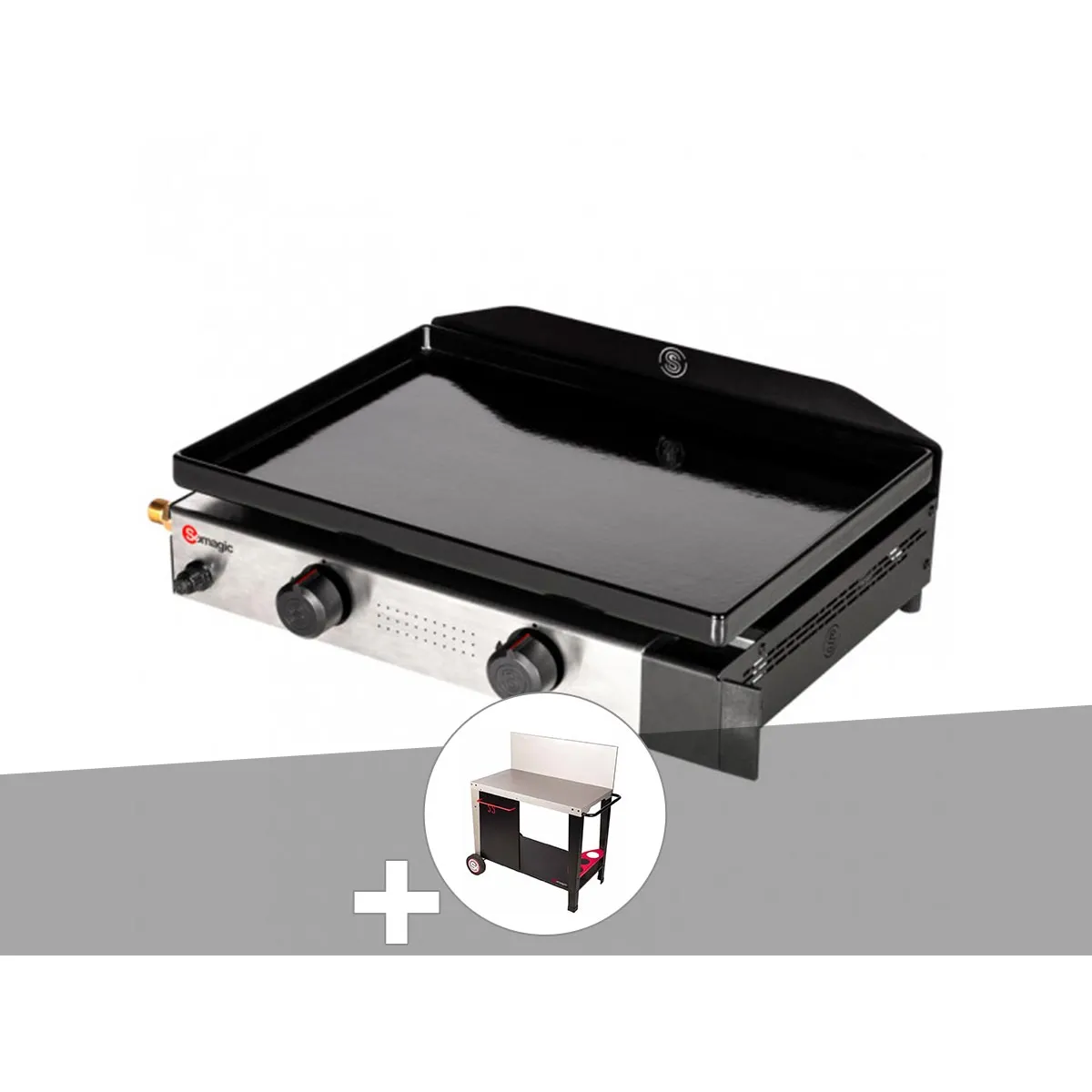 SOMAGIC Plancha gaz 2 br&ucirc;leurs Solia 200 -  + Chariot plancha en m&eacute;tal Salvia