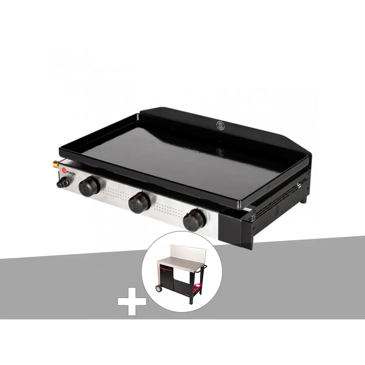 Plancha gaz à poser 3 brûleurs Solia 300 Somagic + Chariot plancha en métal Salvia