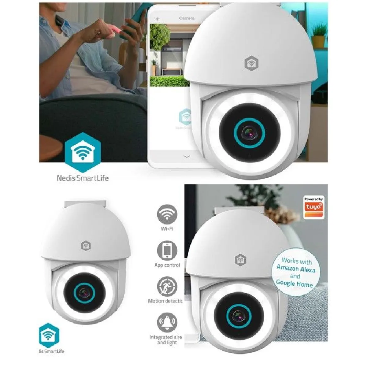 Caméra surveillance extérieure motorisé Wi Fi 3MP Full HD Inclinaison du panoramique IP65 Accu microSD non inclus
