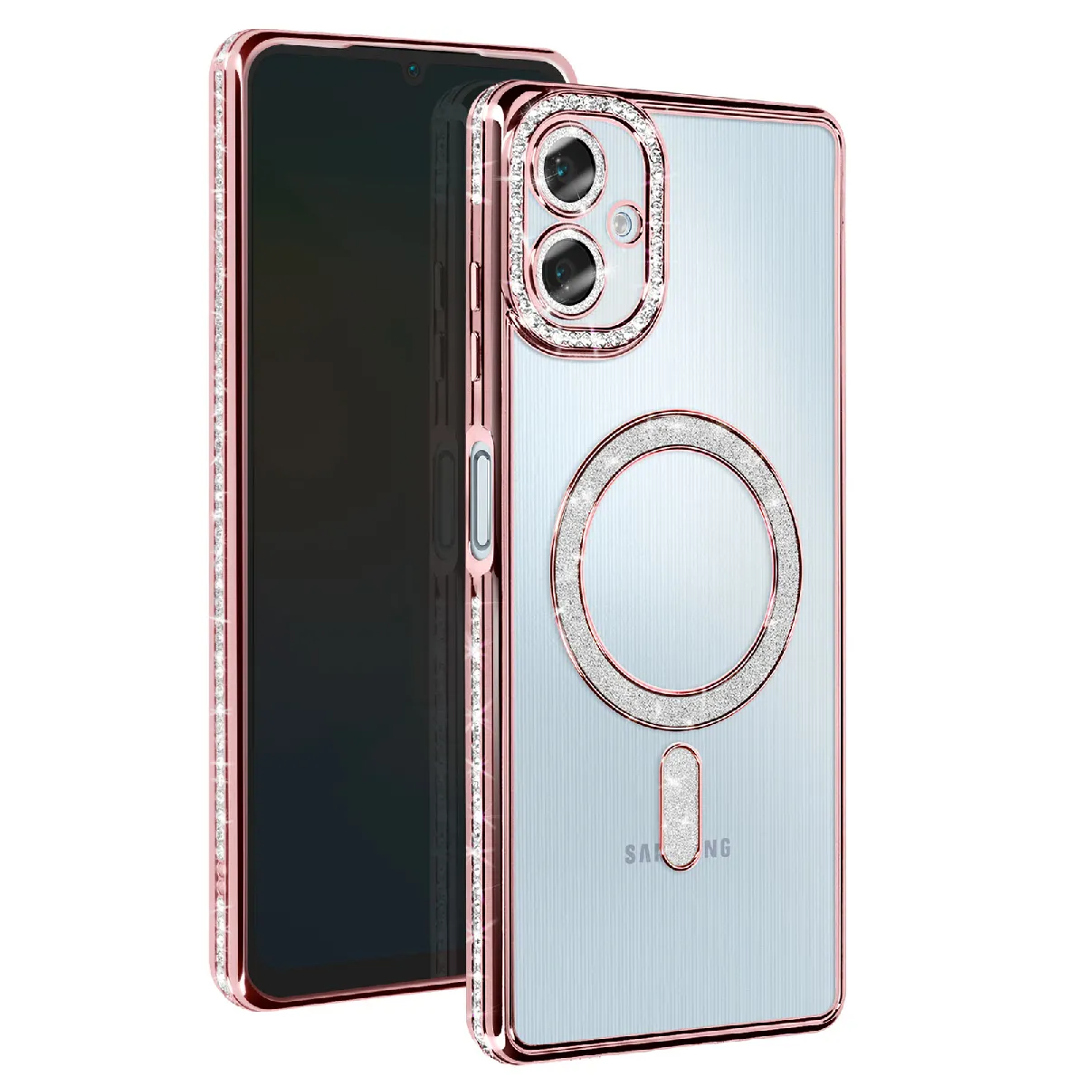 Avizar Rose Coque Diamant Pour Samsung Galaxy A06 Magsafe Contour Strass Champagne
