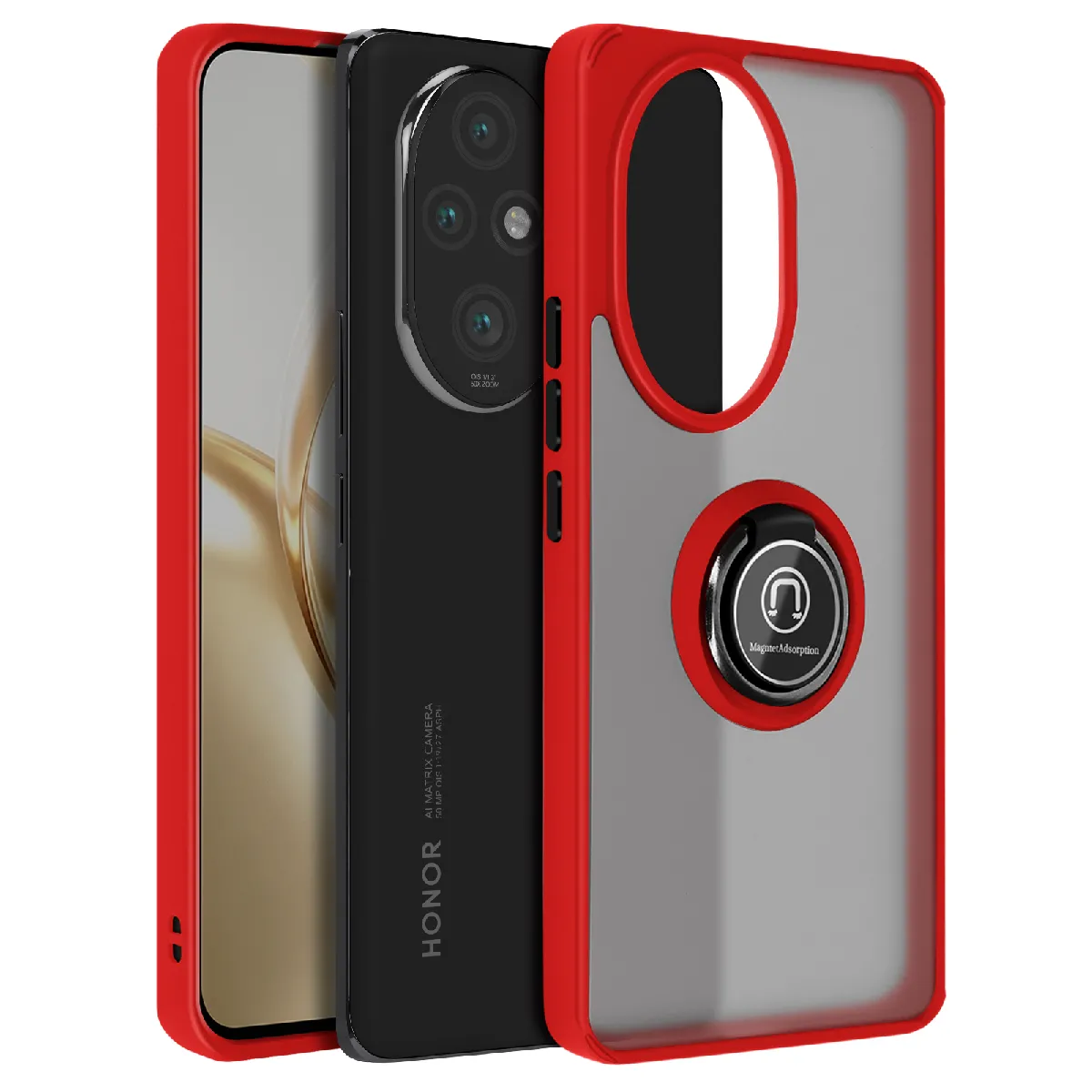 Avizar Rouge Coque Pour Honor 200 Pro Avec Bague Métallique Support Vidéo