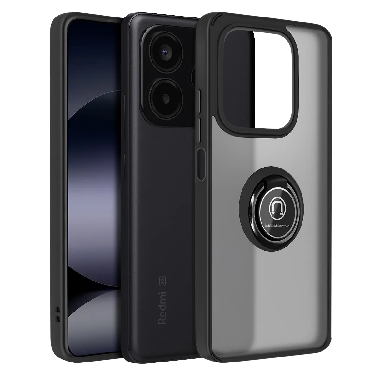 Avizar Noir Coque Pour Xiaomi Redmi Note 14 5G Avec Bague Support Vidéo