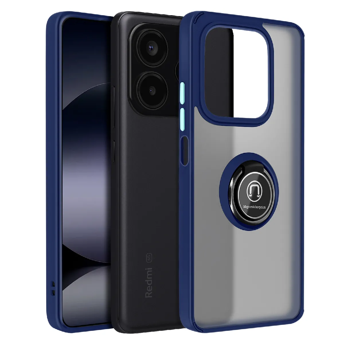 Avizar Bleu Coque Pour Xiaomi Redmi Note 14 5G Avec Bague Support Vidéo Nuit