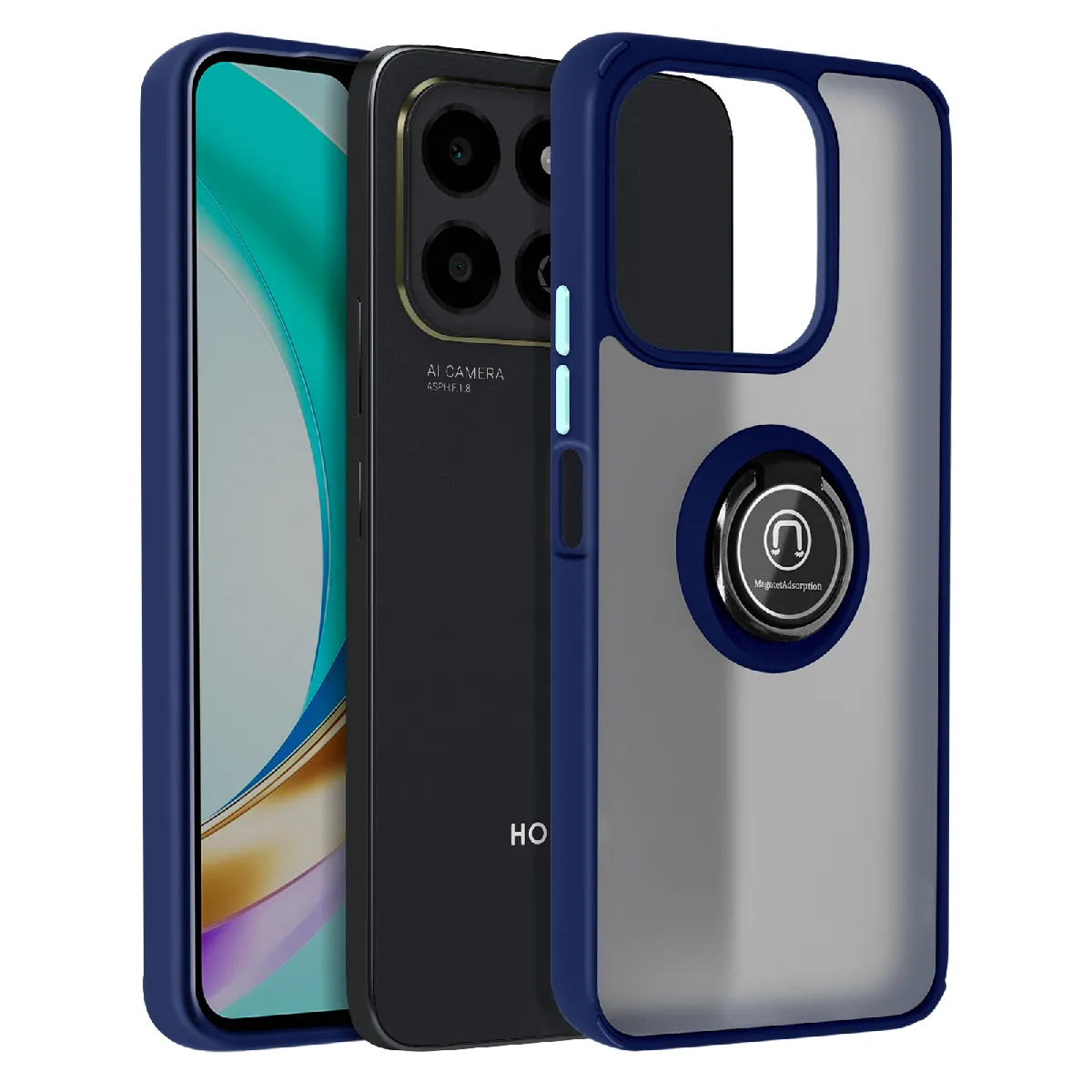 Avizar Bleu Coque Pour Honor X6b Avec Bague Métallique Support Vidéo Nuit